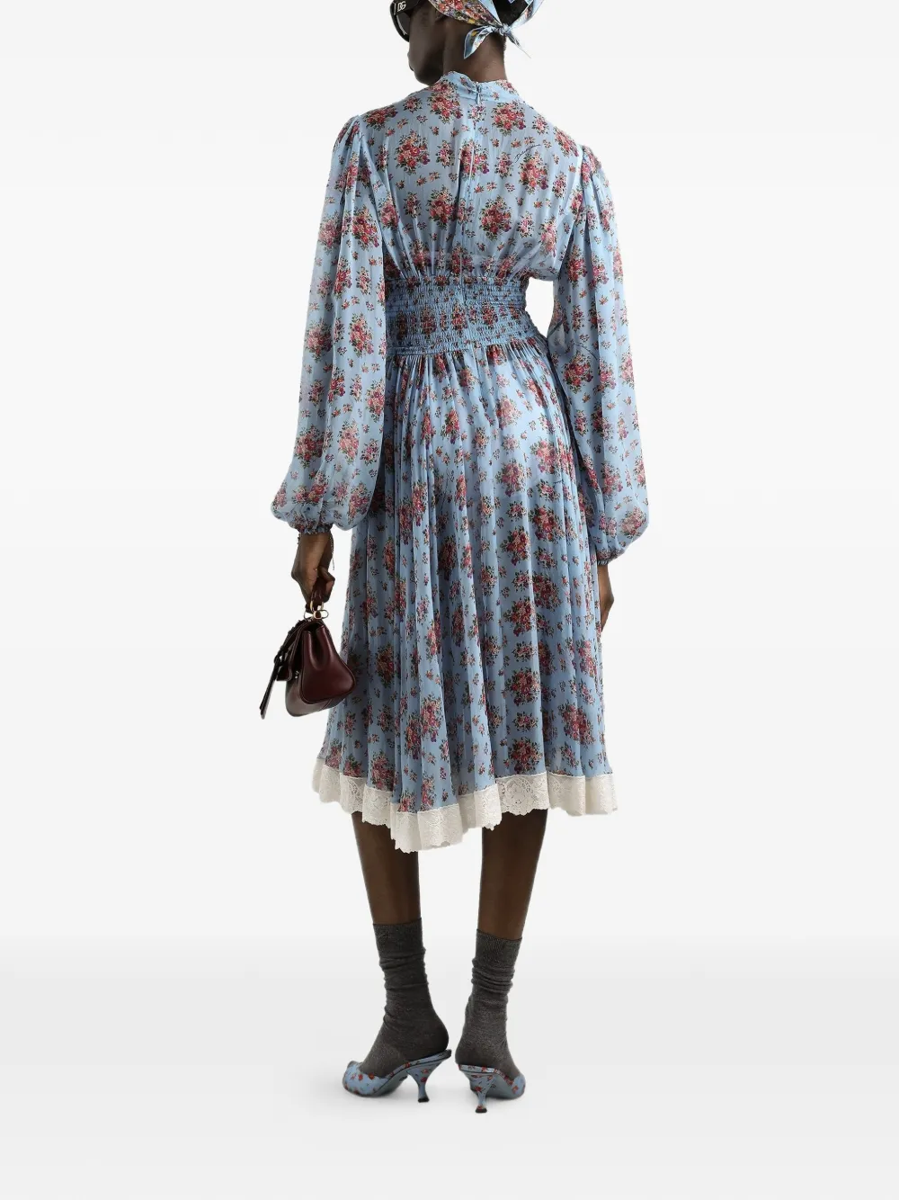 Dolce & Gabbana Jurk met bloemenprint en gestrikt detail Blauw