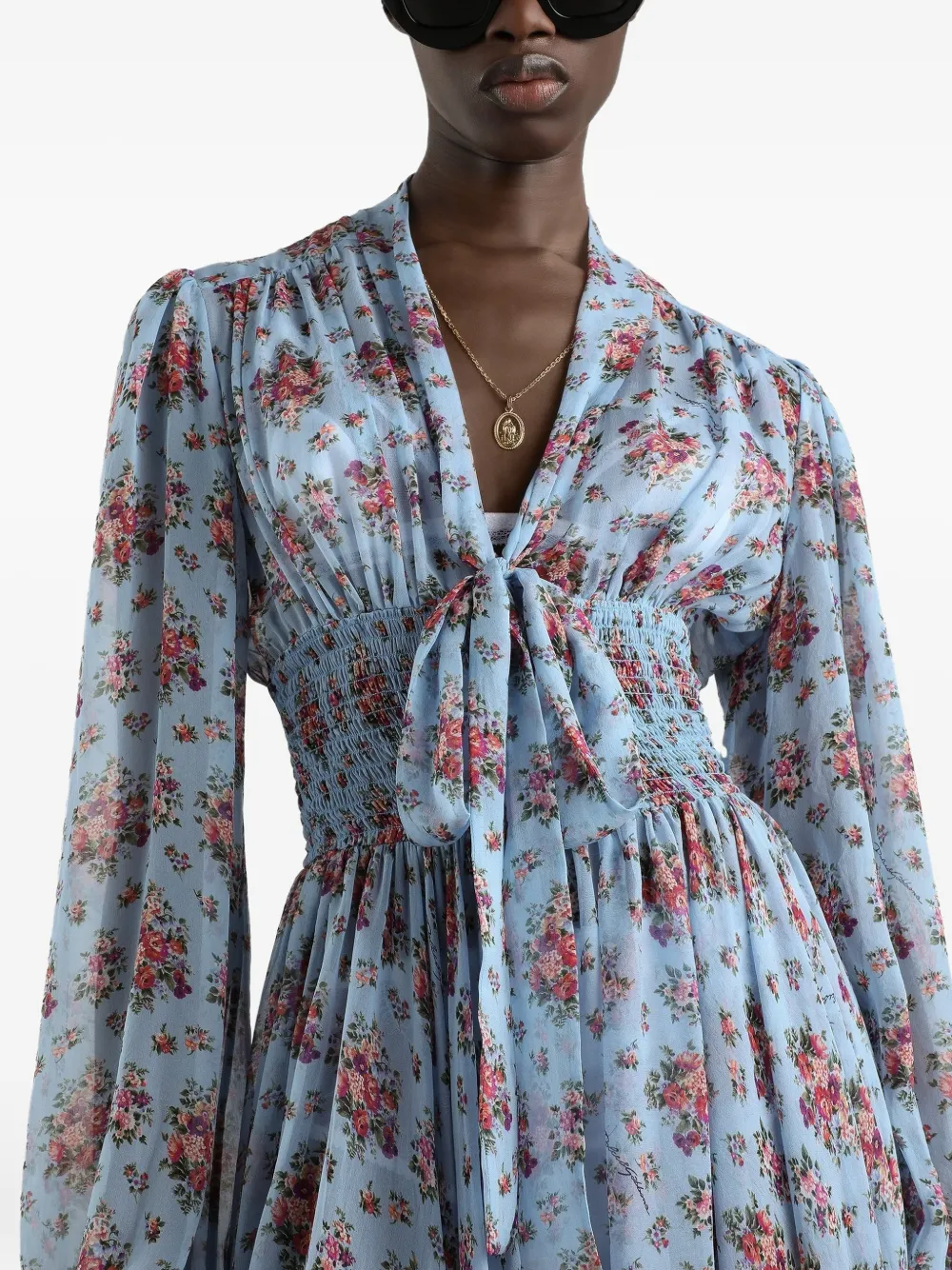 Dolce & Gabbana Jurk met bloemenprint en gestrikt detail Blauw