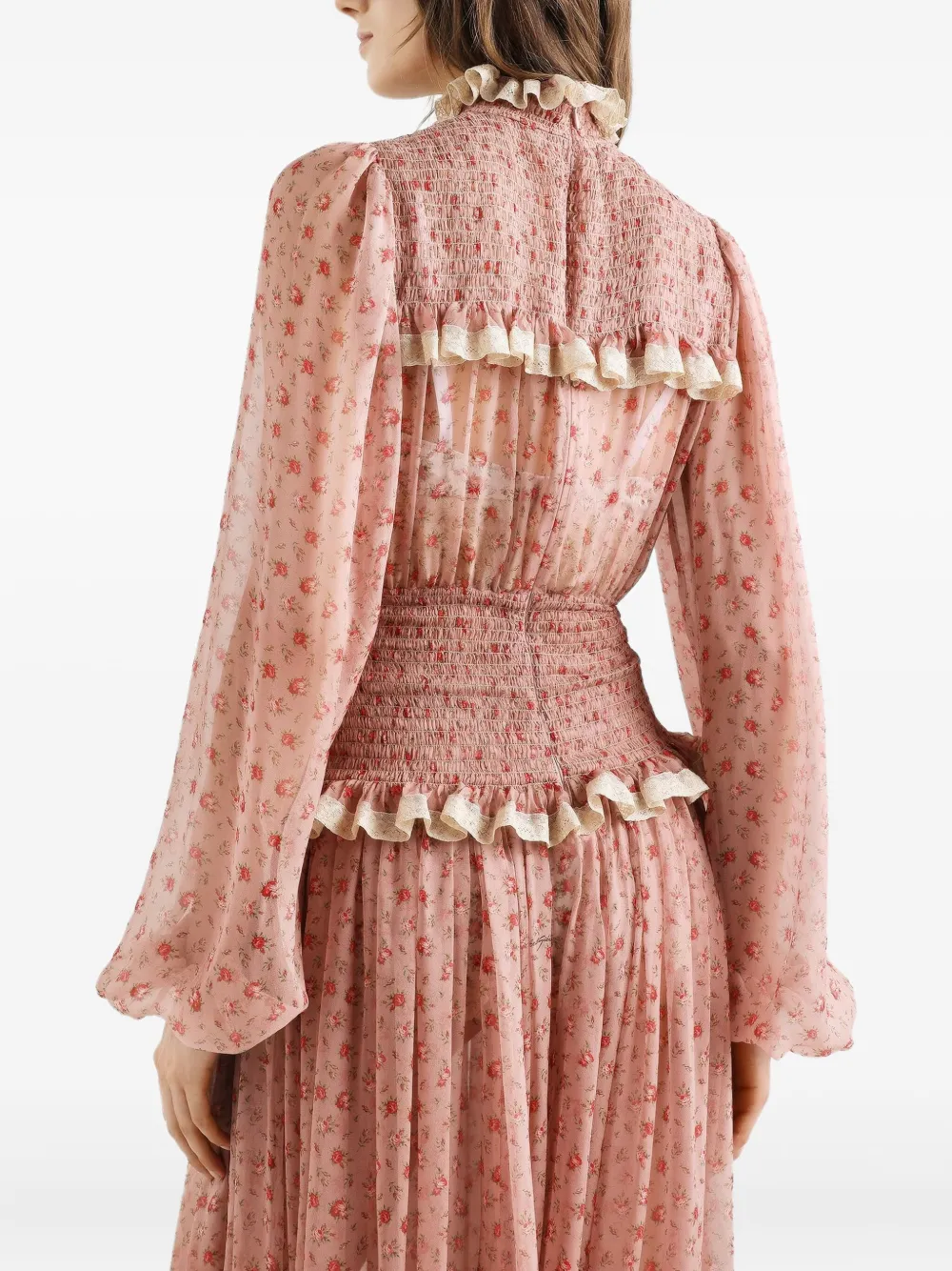 Dolce & Gabbana Maxi-jurk met ruches en bloemenprint Roze