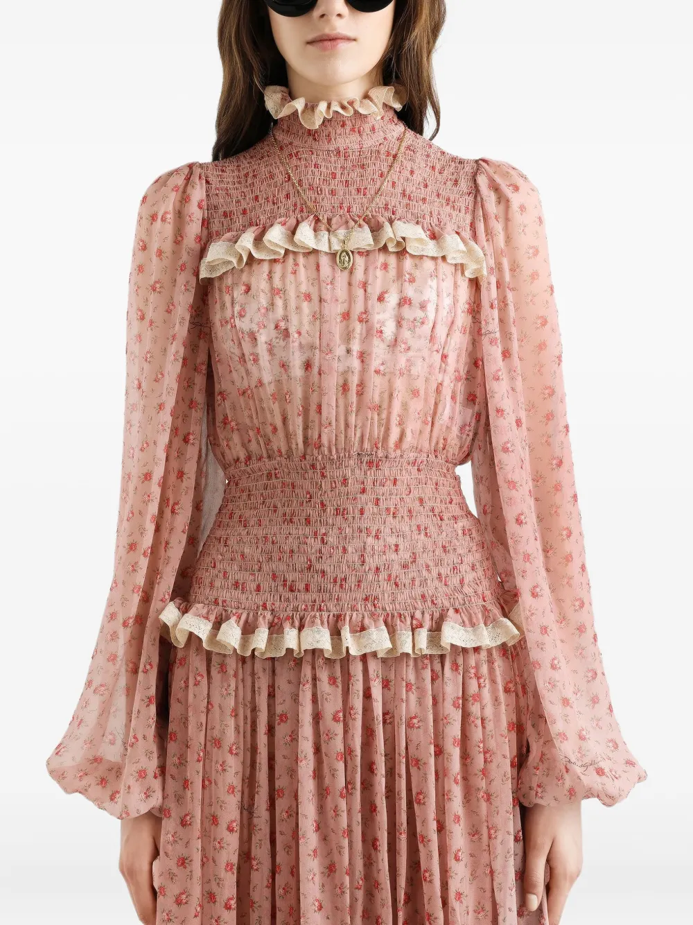 Dolce & Gabbana Maxi-jurk met ruches en bloemenprint Roze