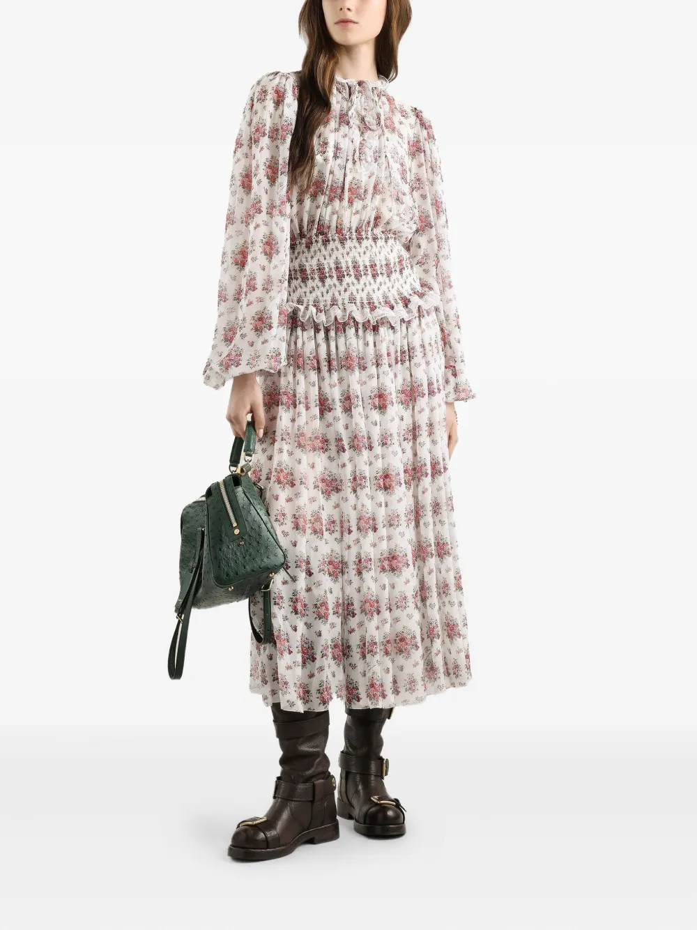 Dolce & Gabbana Midi-jurk met bloemenprint - Wit