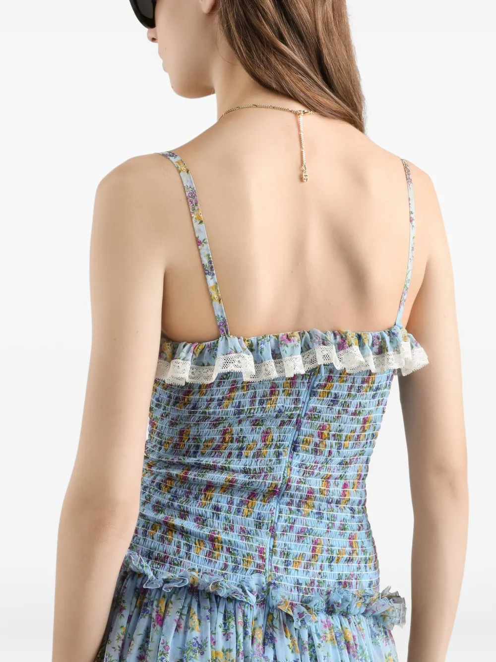 Dolce & Gabbana Jurk met ruches en bloemenprint Blauw