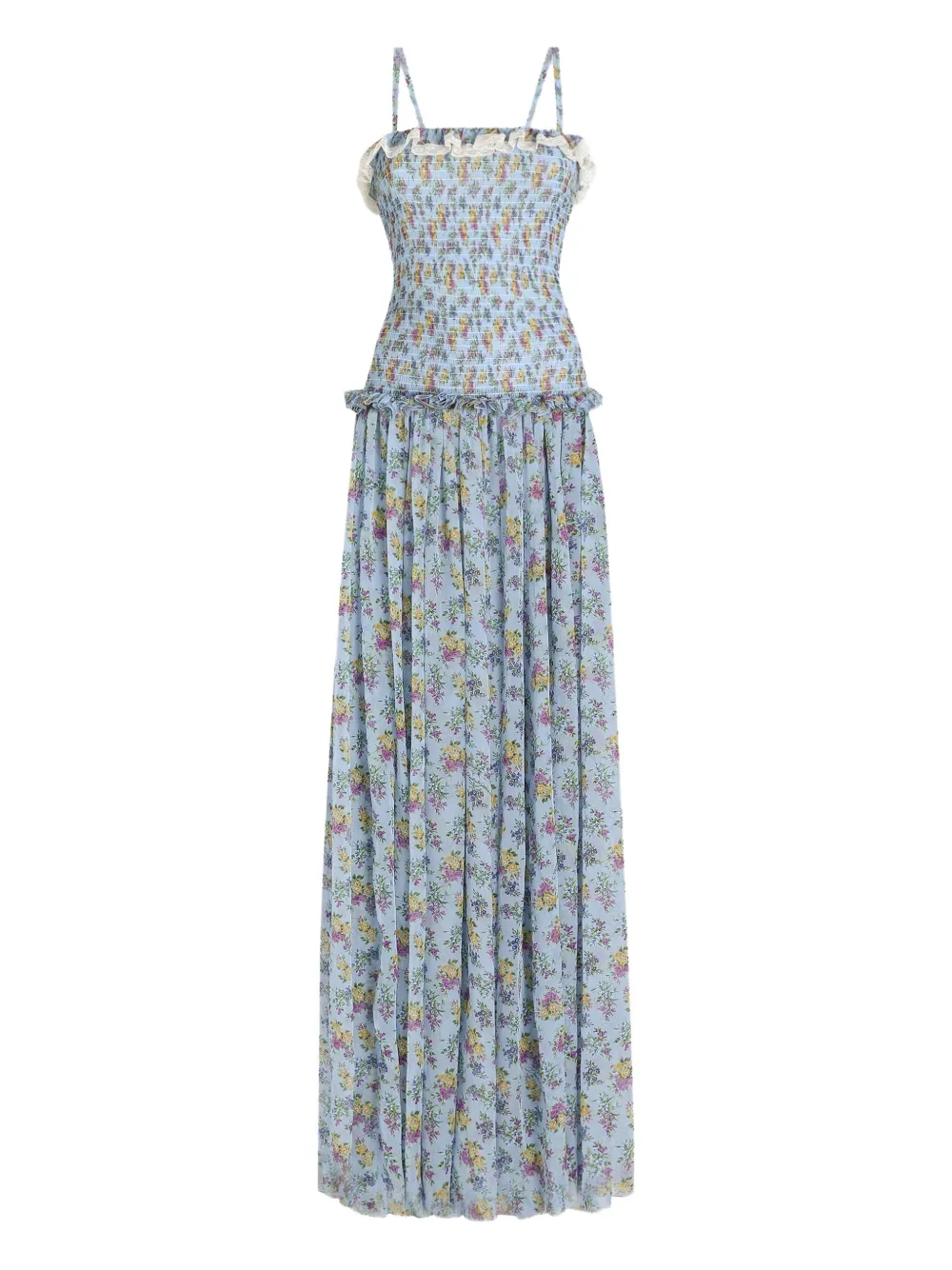 Dolce & Gabbana Geblümtes Kleid mit Rüschen - Blau