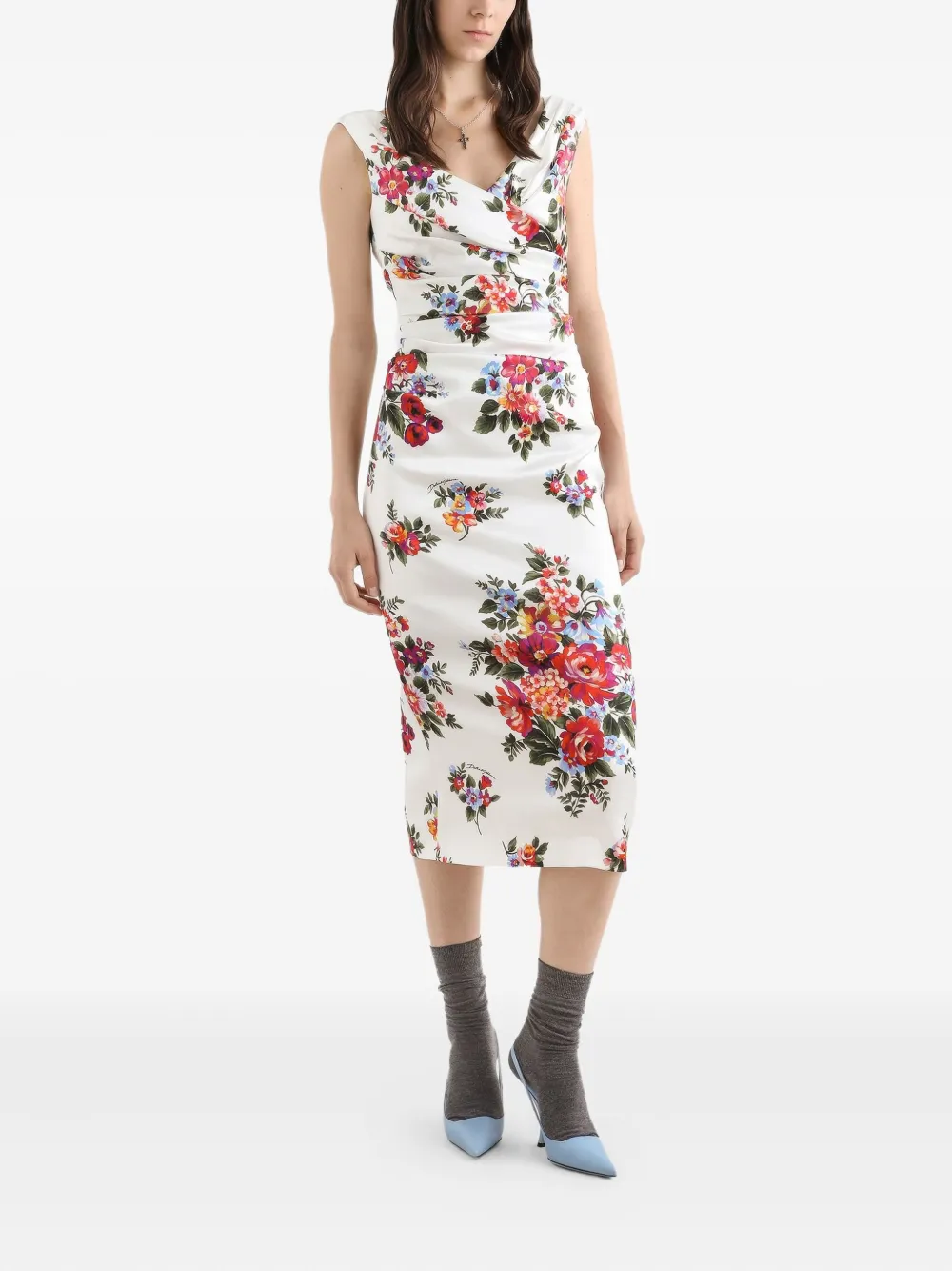 Dolce & Gabbana Jurk met bloemenprint en V-hals - Wit