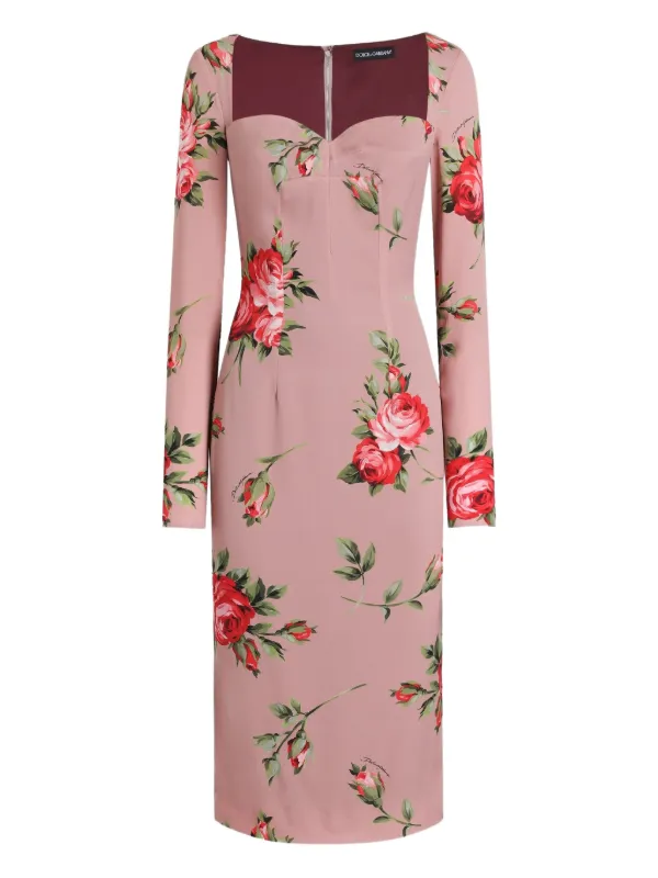 Dolce & Gabbana フローラル ロングスリーブドレス | ピンク | FARFETCH JP