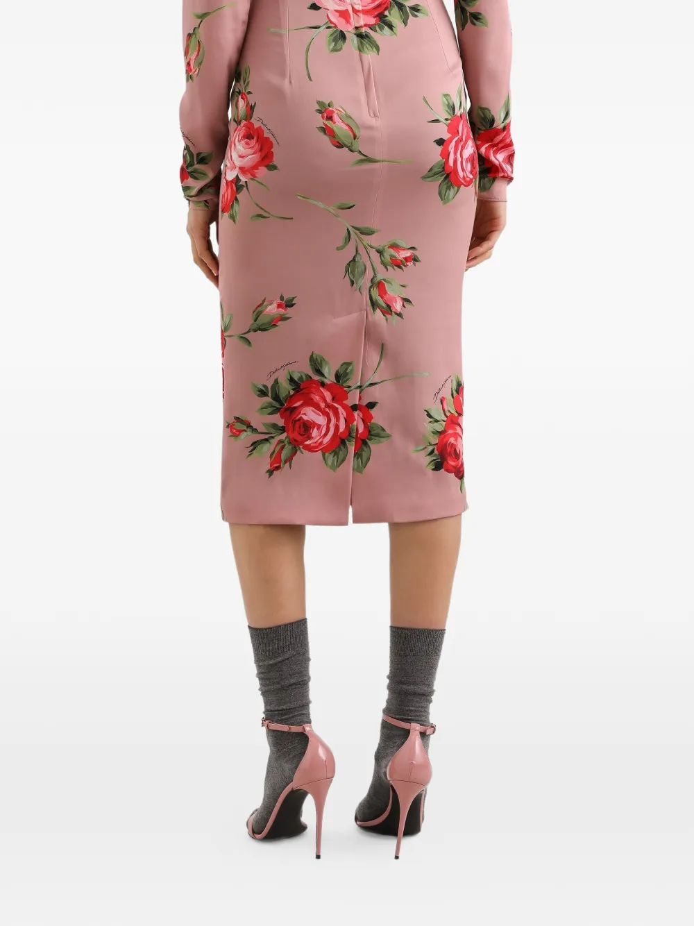 Dolce & Gabbana Midi-jurk met bloemenprint en lange mouwen Roze