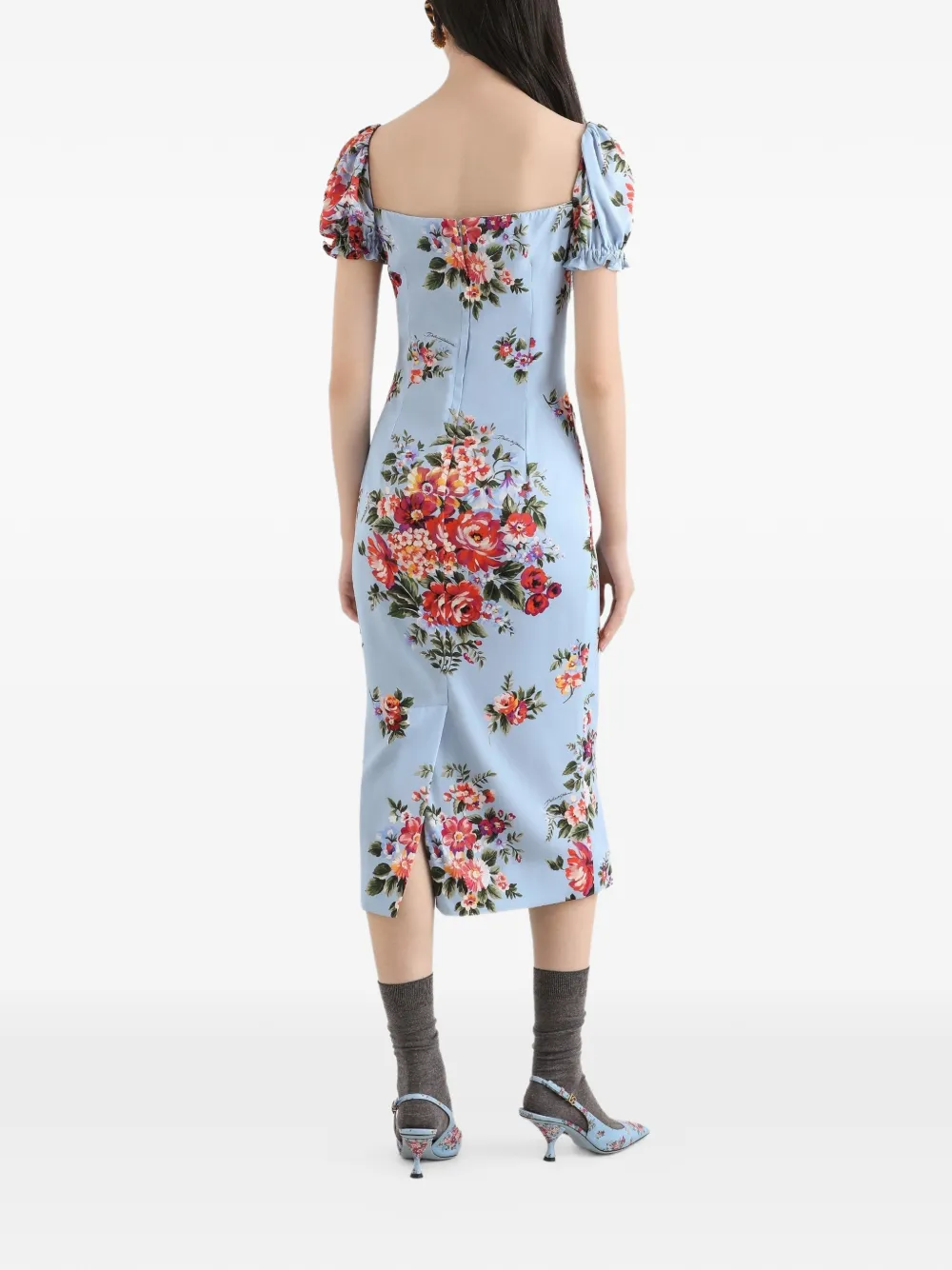 Dolce & Gabbana Midi-jurk met pofmouwen Blauw
