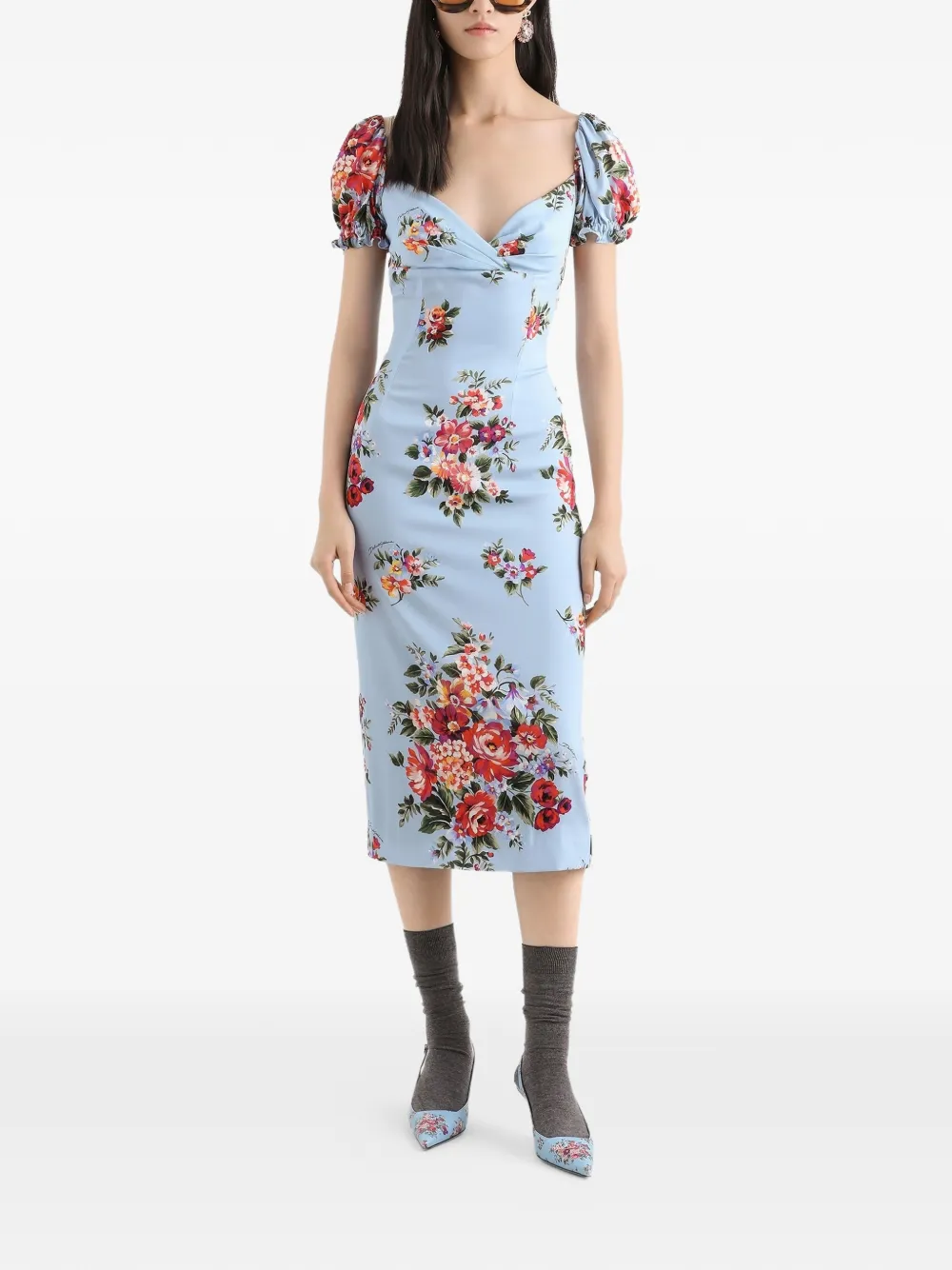 Dolce & Gabbana Midi-jurk met pofmouwen Blauw