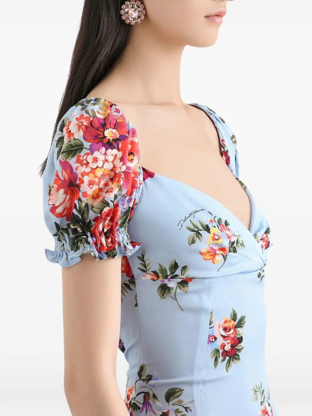 Dolce & Gabbana Midi-jurk met pofmouwen Blauw