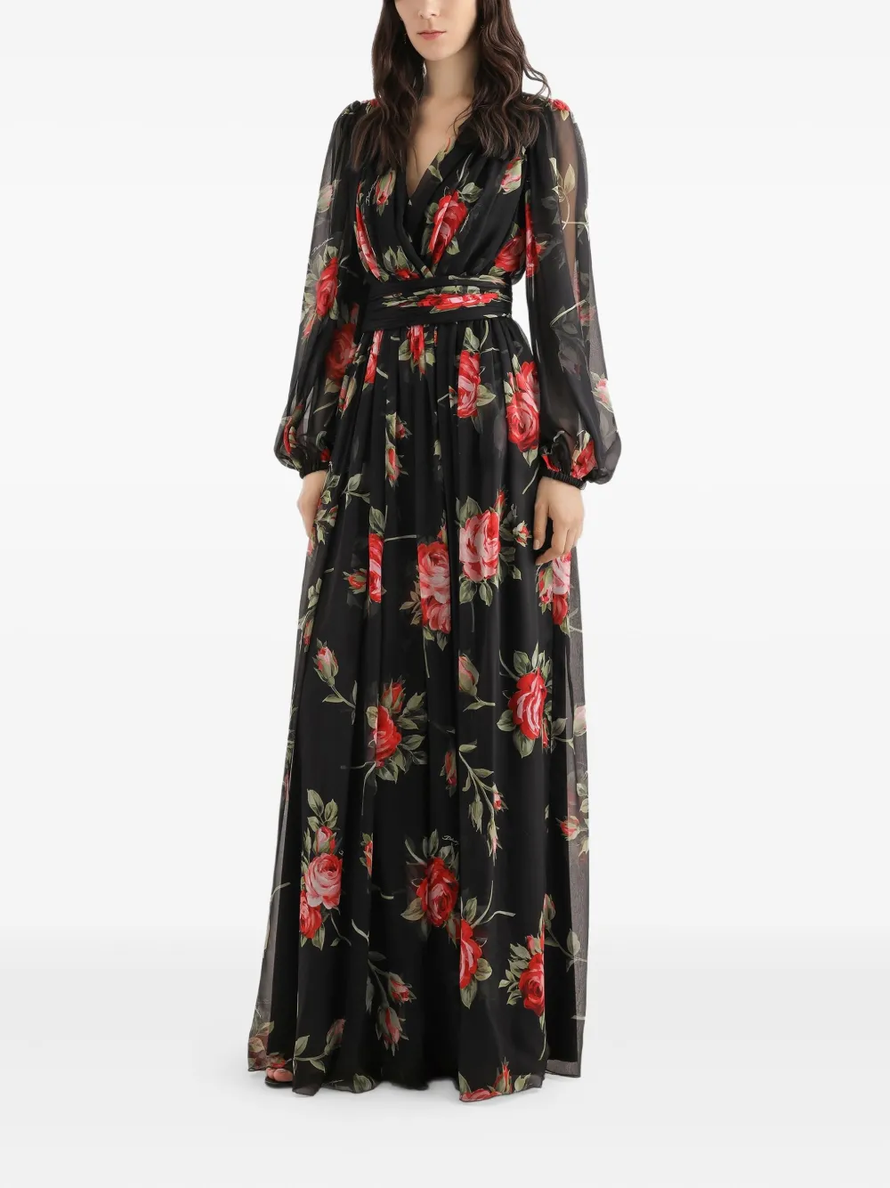  Dolce & Gabbana Floral Long-sleeve Maxi Dress - Black 