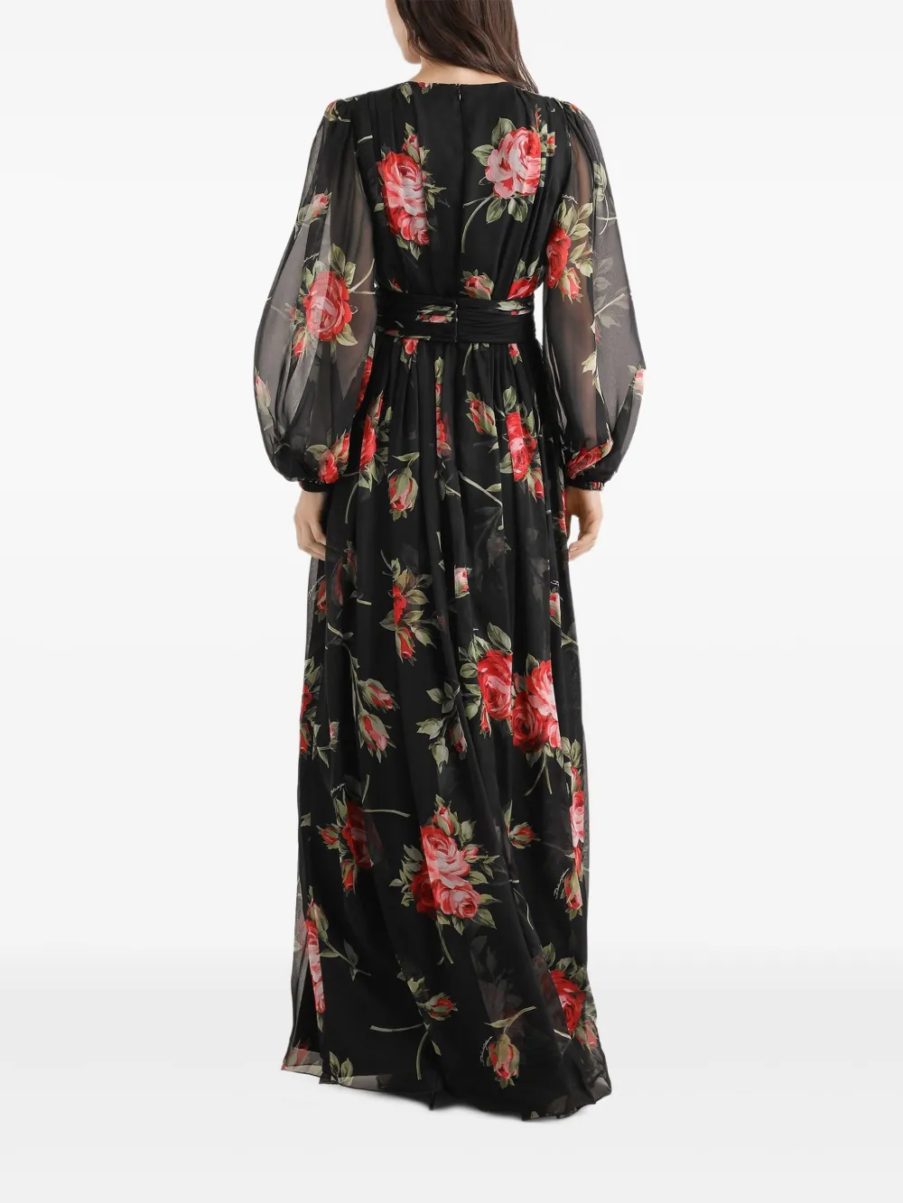  Dolce & Gabbana Floral Long-sleeve Maxi Dress - Black 