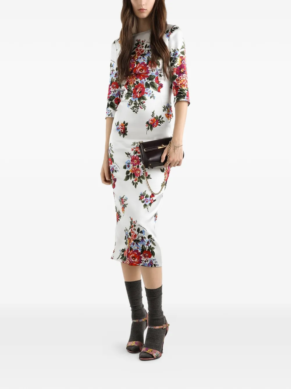 Dolce & Gabbana Midi-jurk met bloemenprint en split Beige