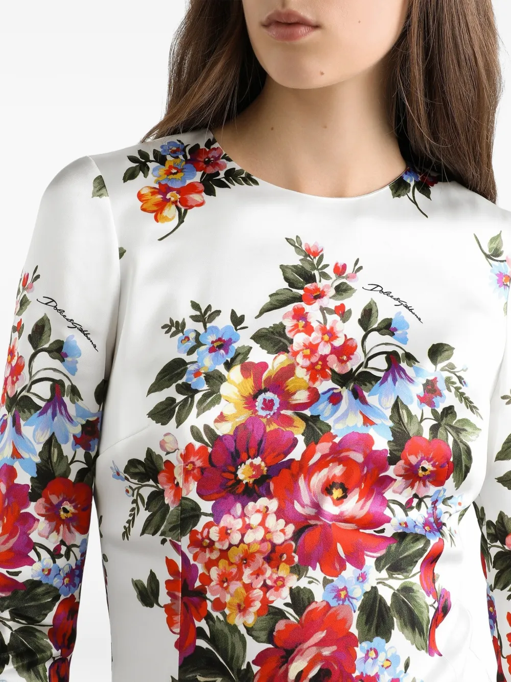 Dolce & Gabbana Midi-jurk met bloemenprint en split Beige