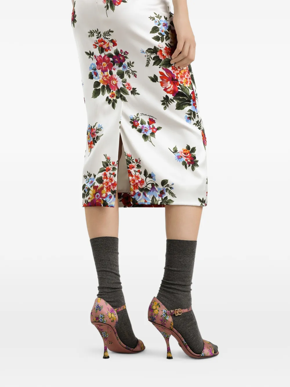 Dolce & Gabbana Midi-jurk met bloemenprint en split Beige