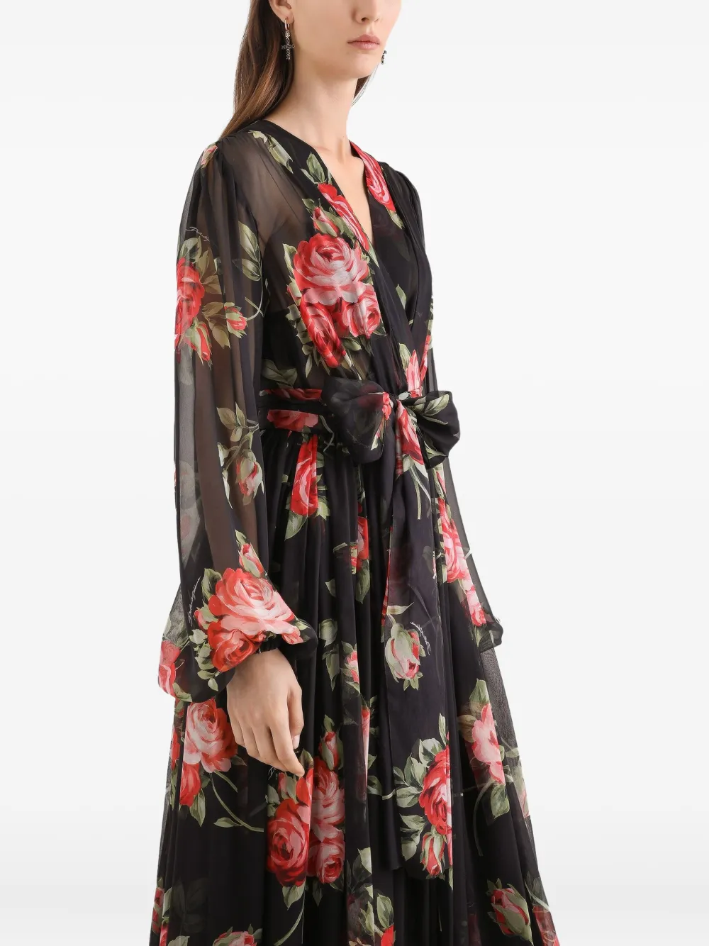 Dolce & Gabbana Midi-jurk met bloemenprint Zwart