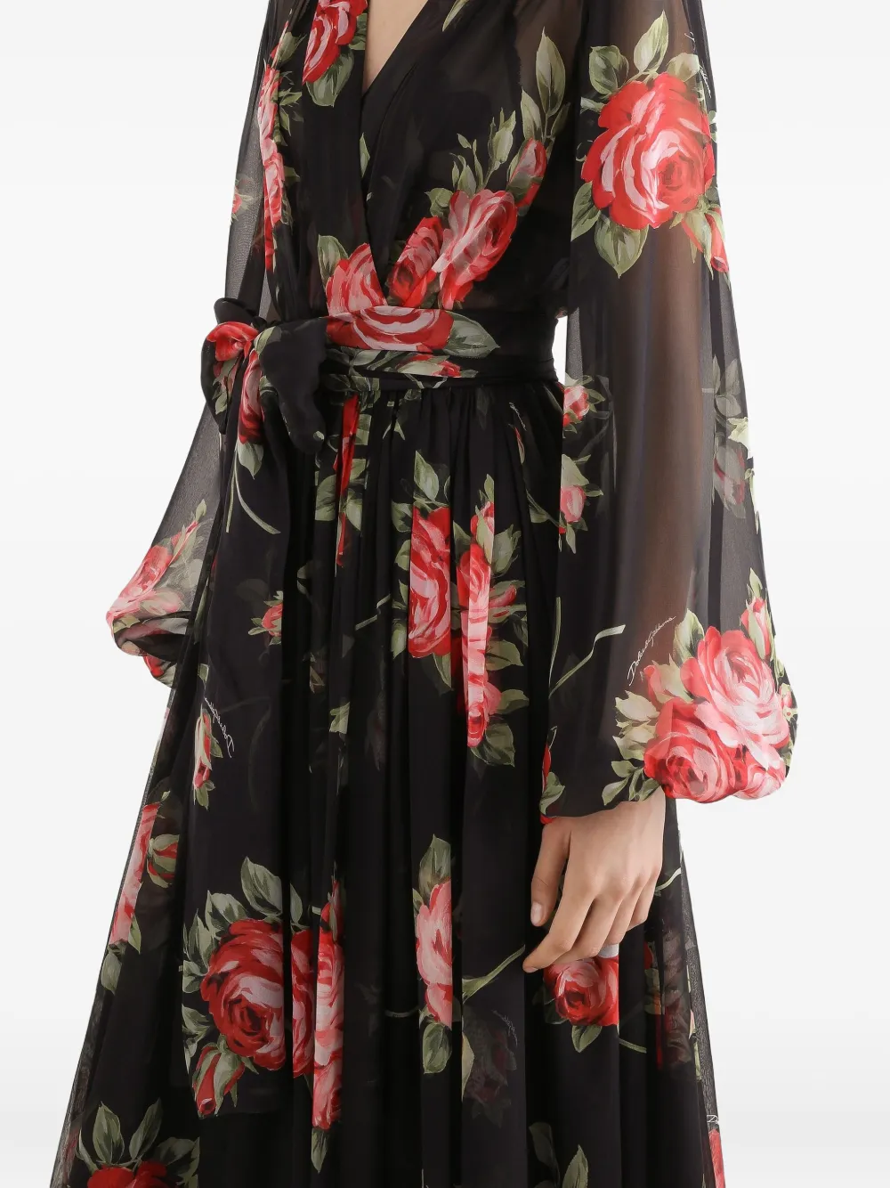 Dolce & Gabbana Midi-jurk met bloemenprint Zwart