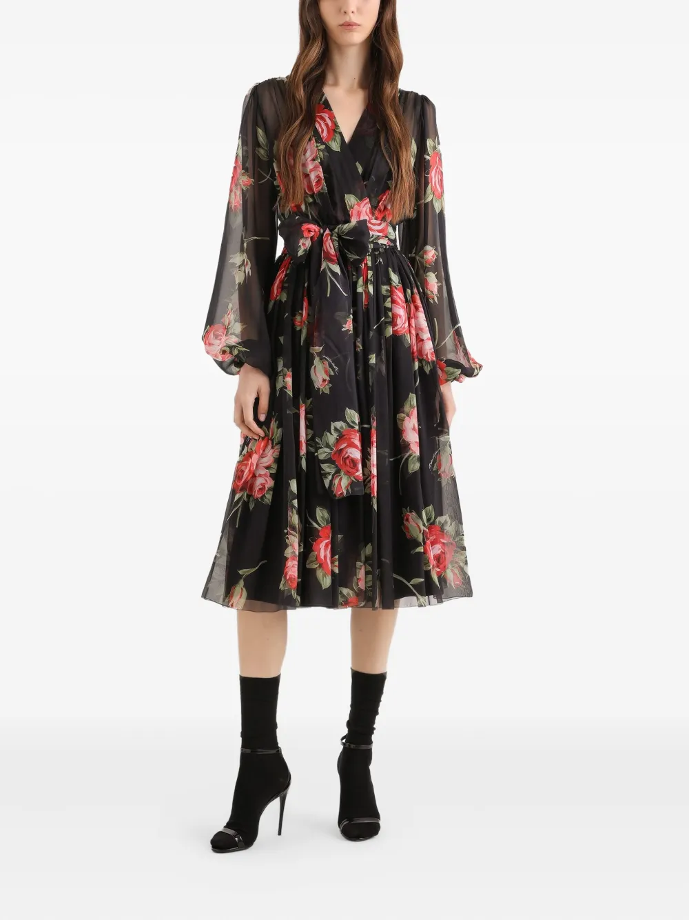 Dolce & Gabbana Midi-jurk met bloemenprint - Zwart