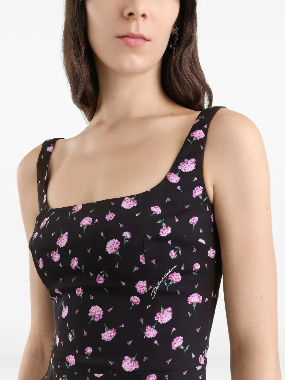Dolce & Gabbana Floral-print Midi Dress In Black