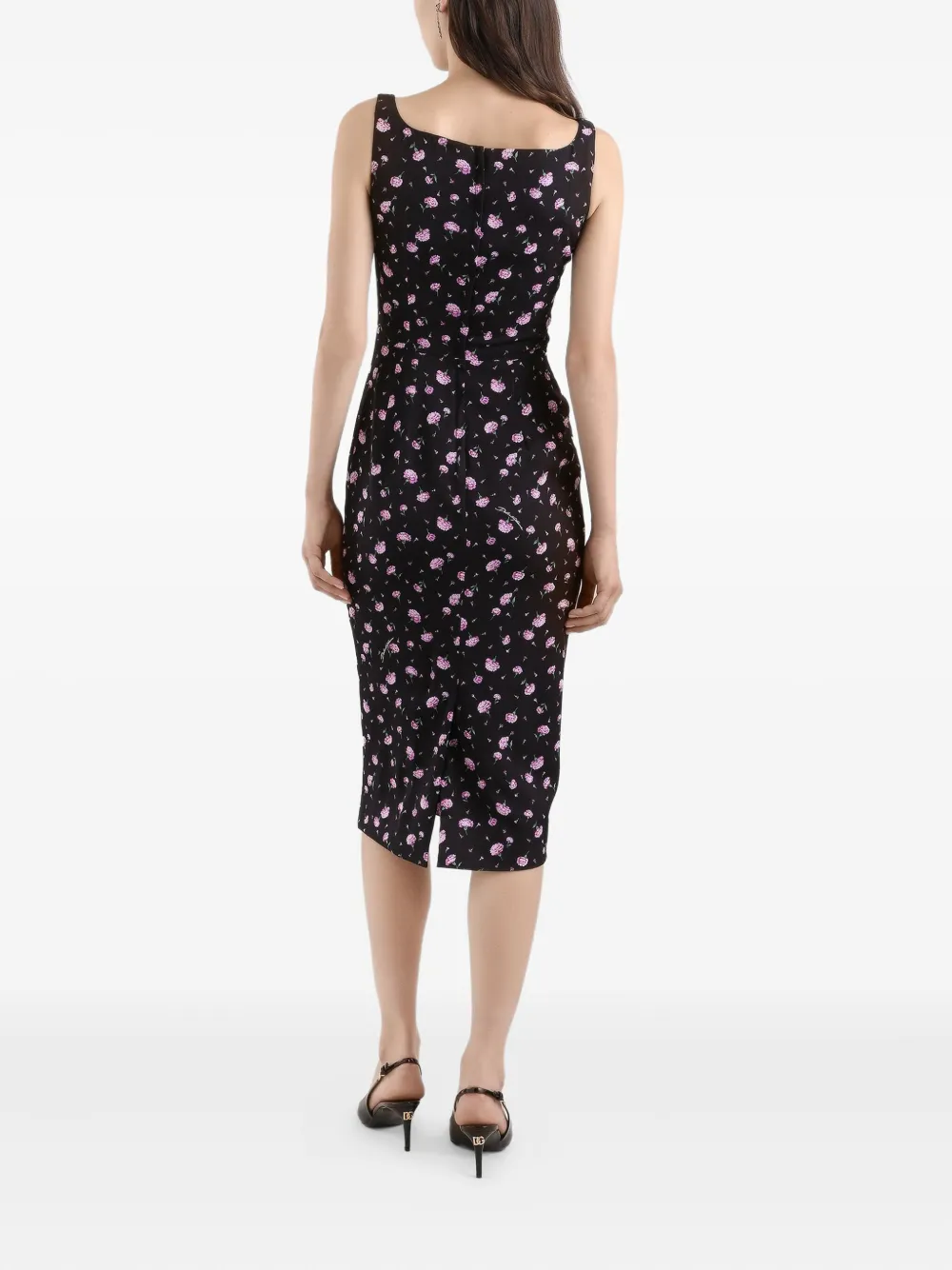 Dolce & Gabbana Floral-print Midi Dress In Black