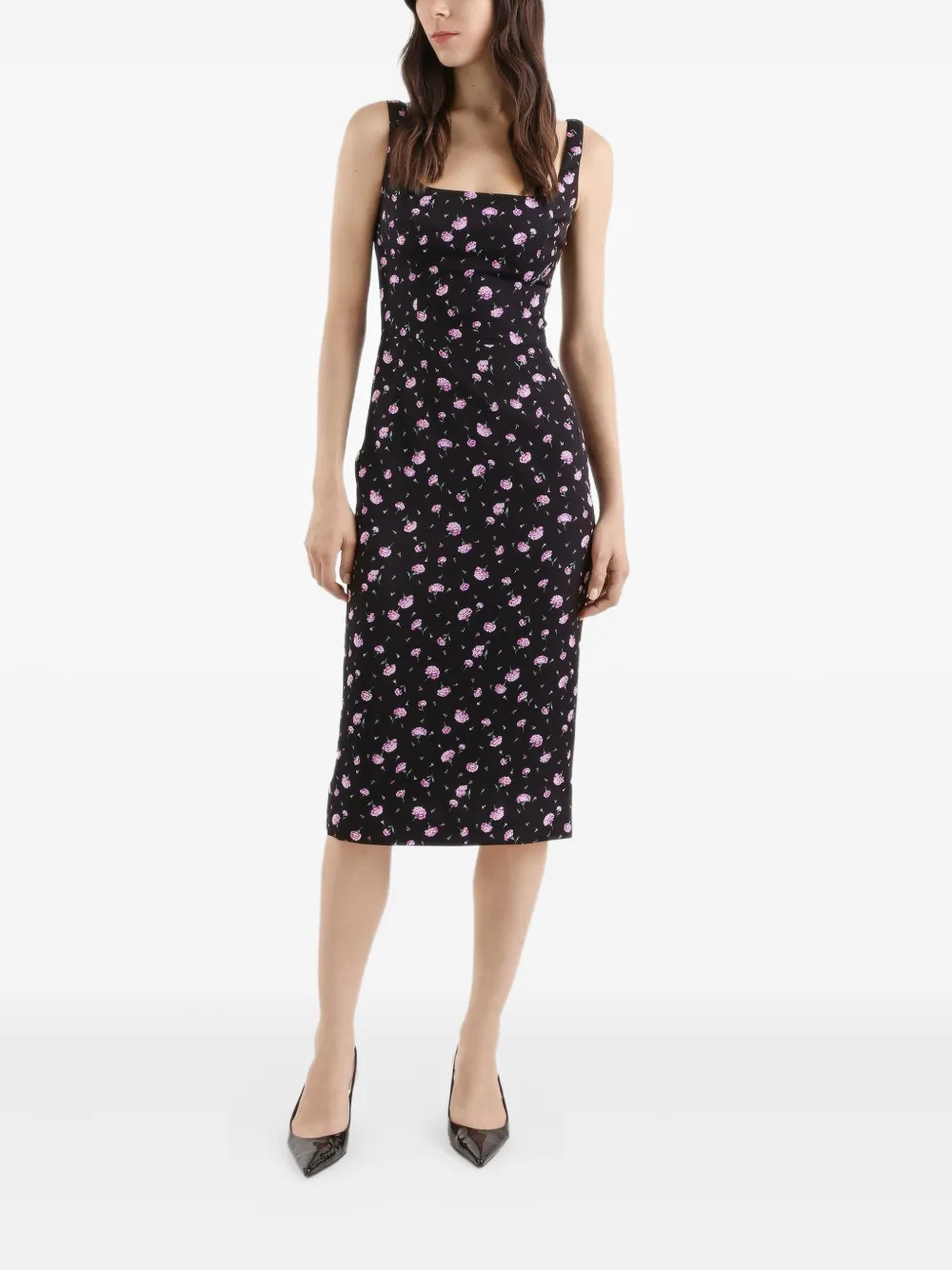 Dolce & Gabbana Floral-print Midi Dress In Black