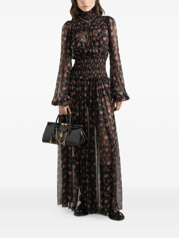 knee length dresses for ladies Dolce & Gabbana Black Lace Floral Polka Maxi Capri Women's Dress