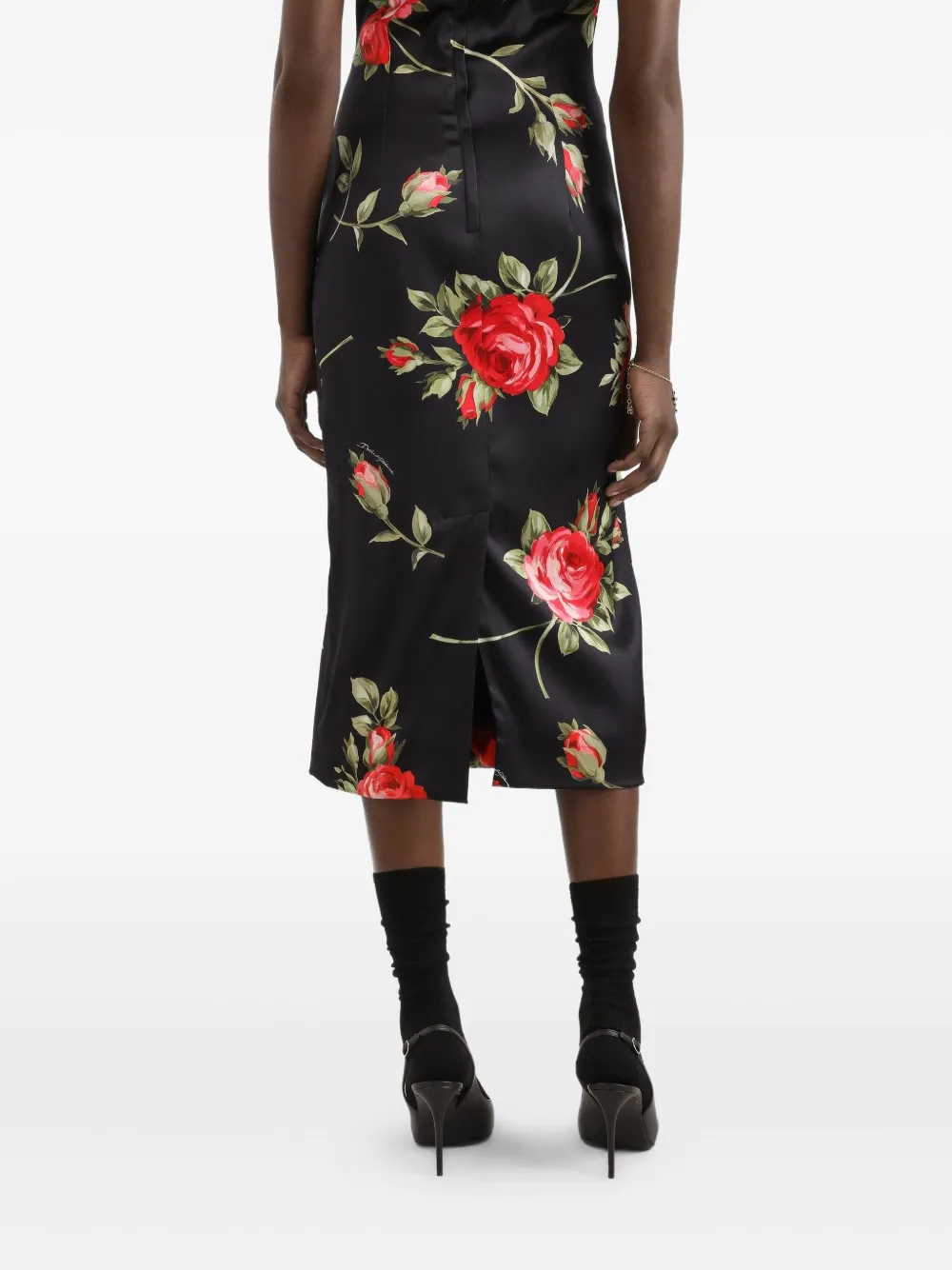Dolce & Gabbana Midi-jurk met bloemenprint Zwart