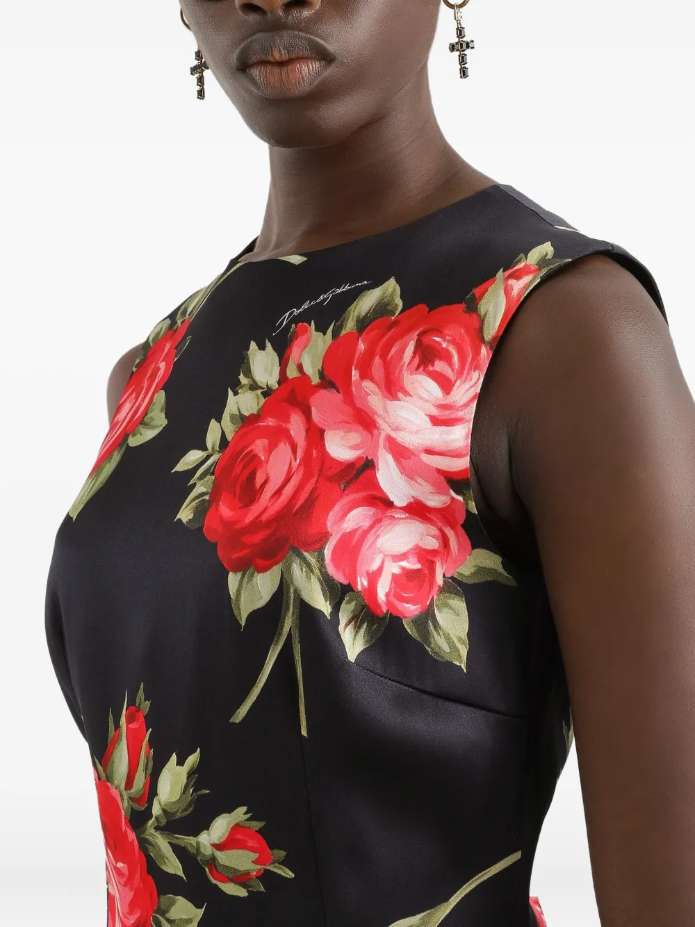 Dolce & Gabbana Midi-jurk met bloemenprint Zwart
