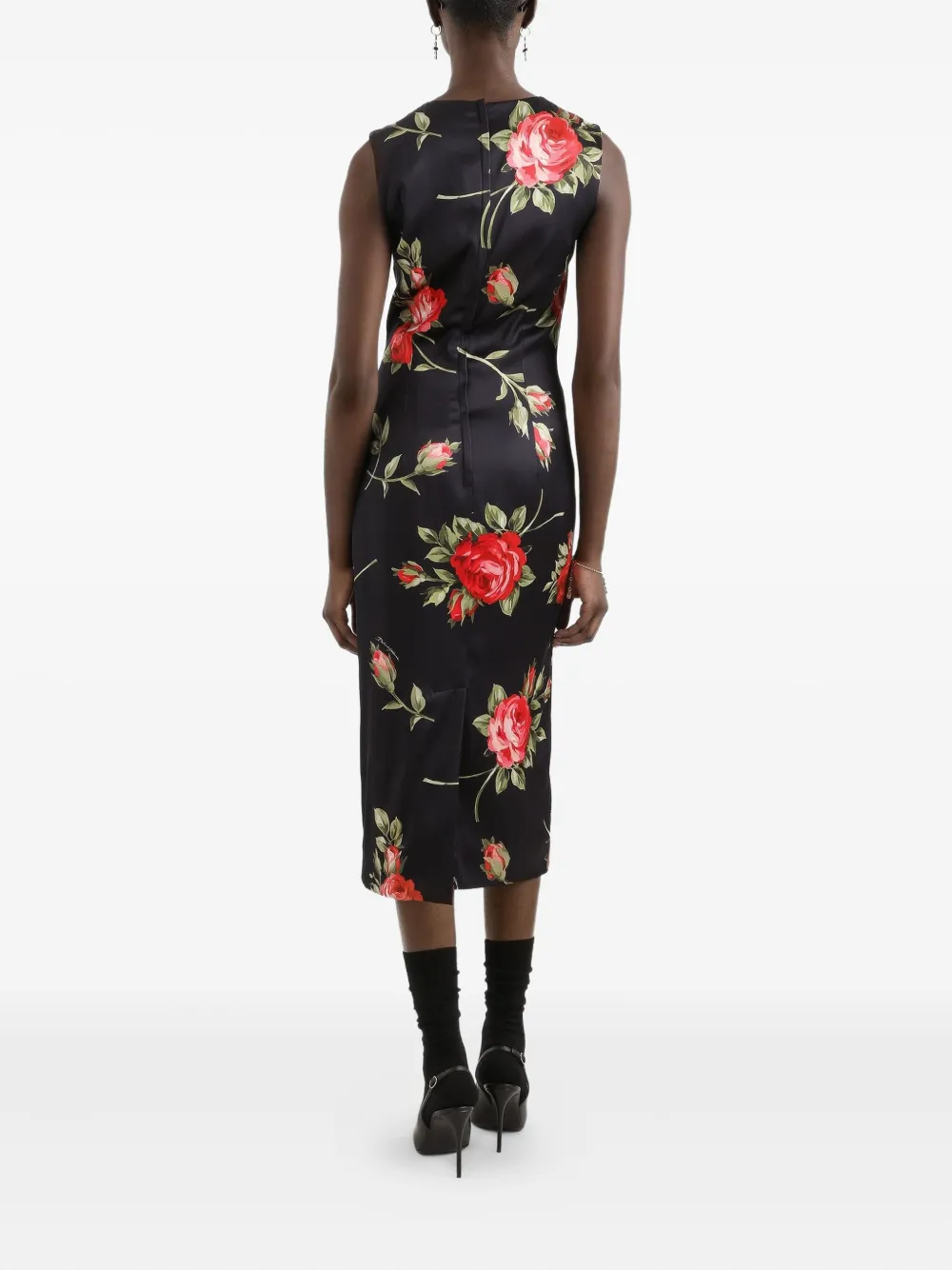 Dolce & Gabbana Midi-jurk met bloemenprint Zwart