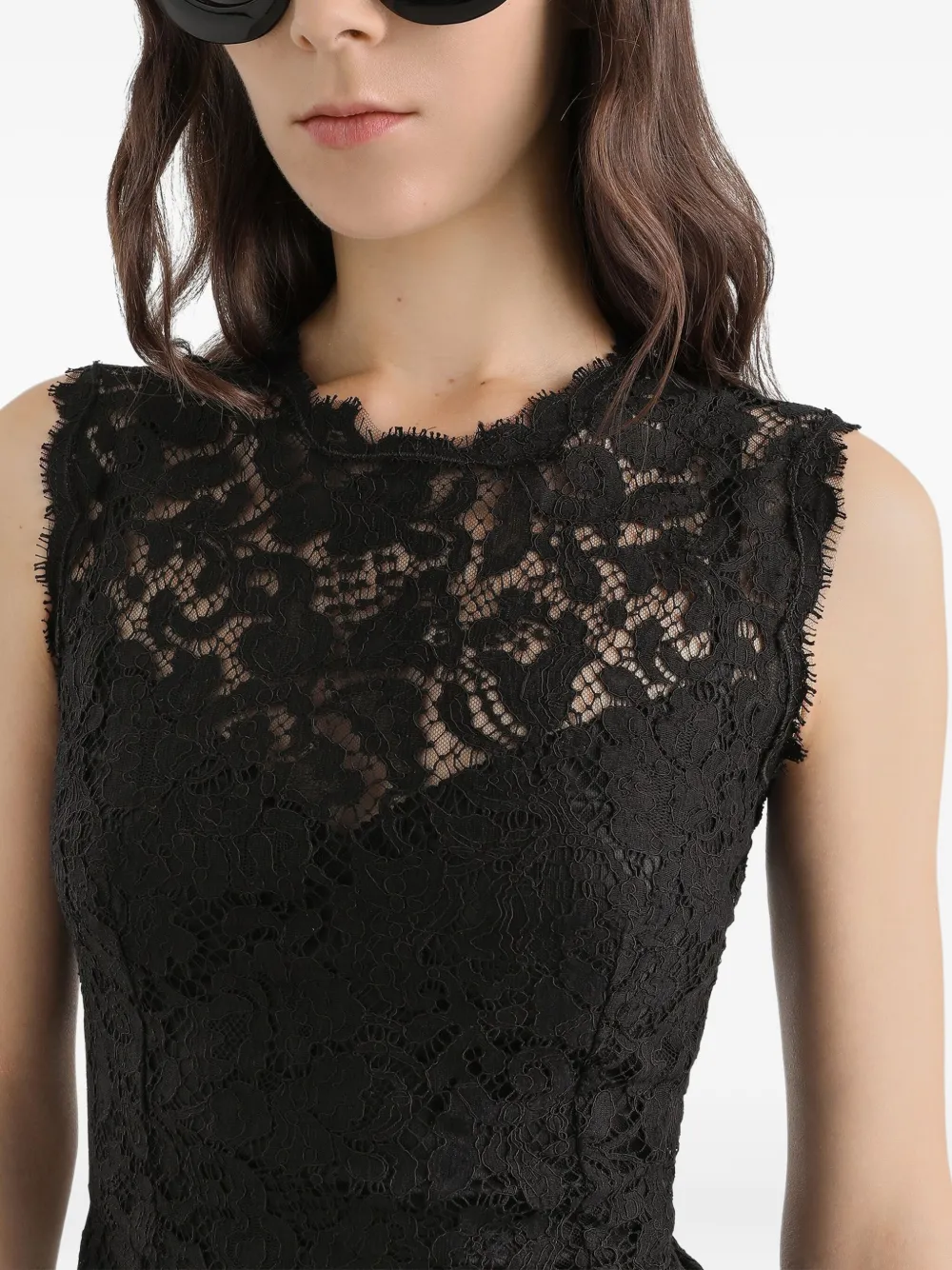 Dolce & Gabbana Mouwloze midi-jurk met kant Zwart