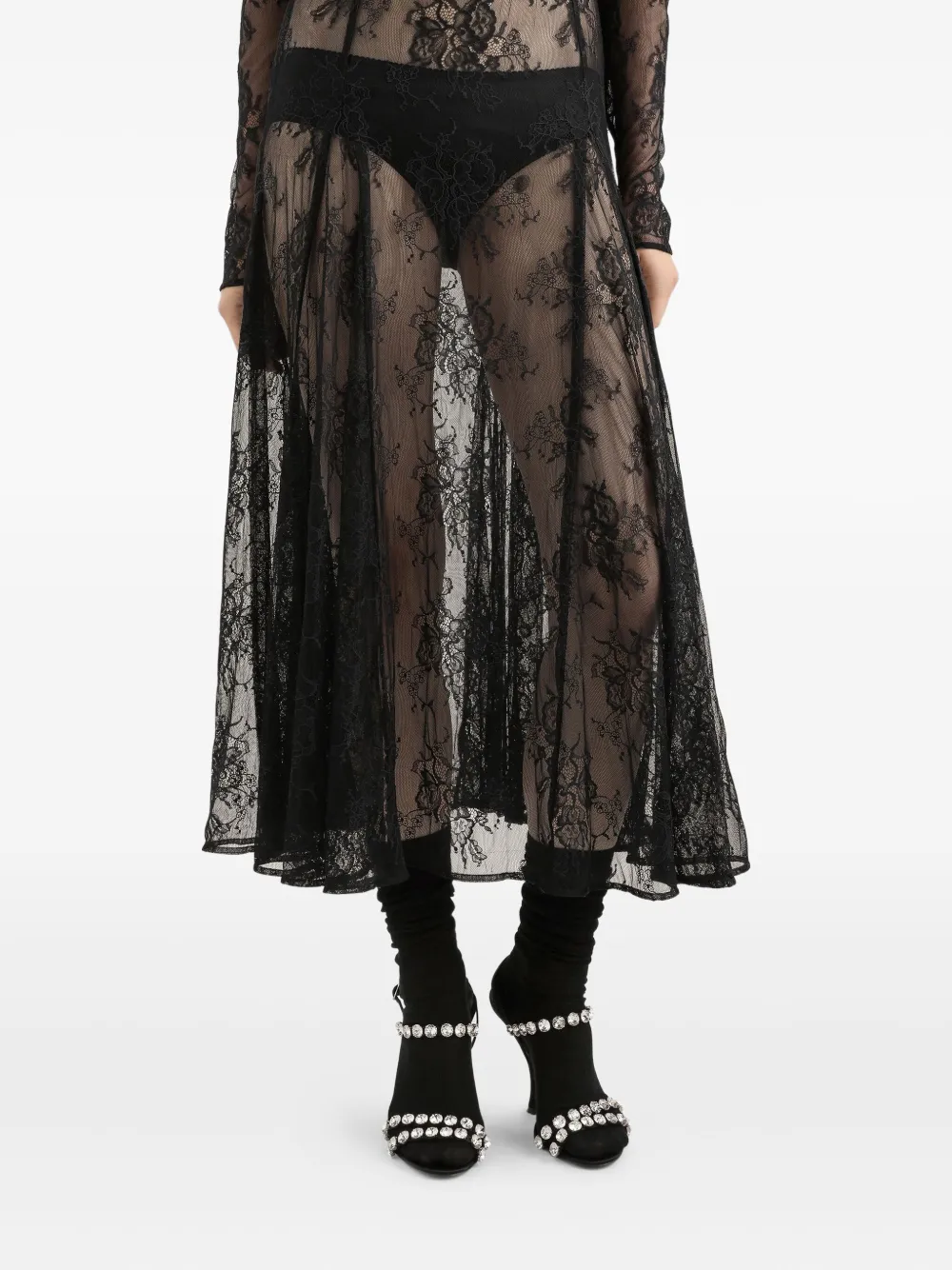 Dolce & Gabbana Lace High-neck Midi Dress In Black