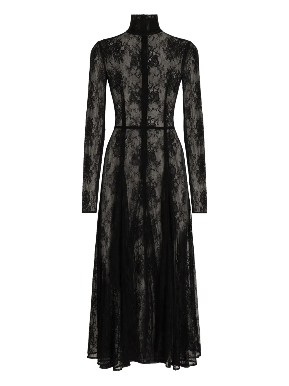 Dolce & Gabbana Lace High-neck Midi Dress In Black