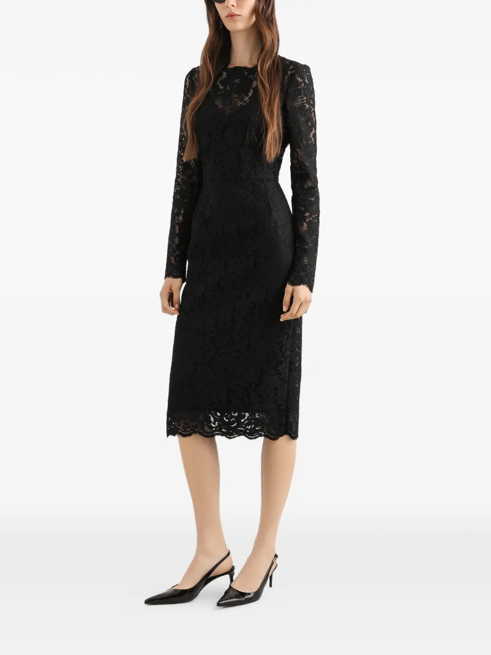 Dolce & Gabbana long-sleeve lace midi dress - Zwart