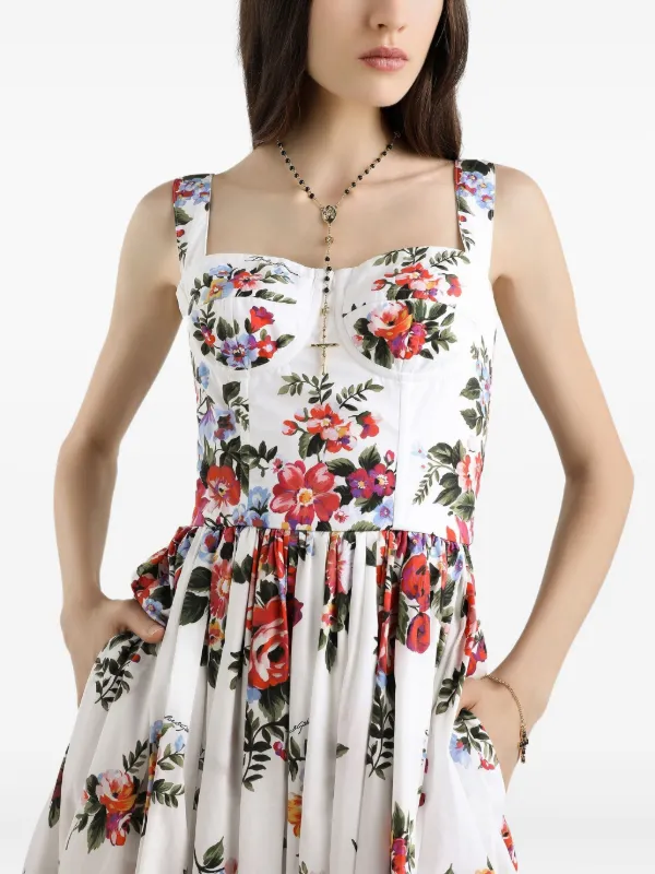 Dolce & Gabbana Floral bouquet-print Midi Dress | White | FARFETCH CA
