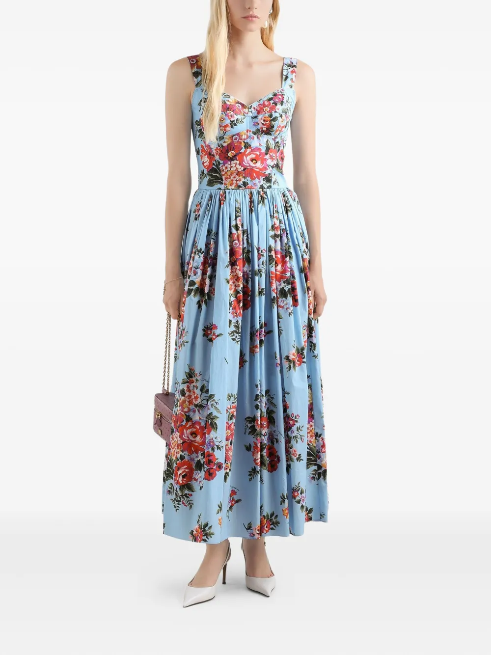 DOLCE&GABBANA フローラル カシュクールドレス ウエストシェイプ Dolce & Gabbana フローラル マキシドレス | ブルー | FARFETCH JP