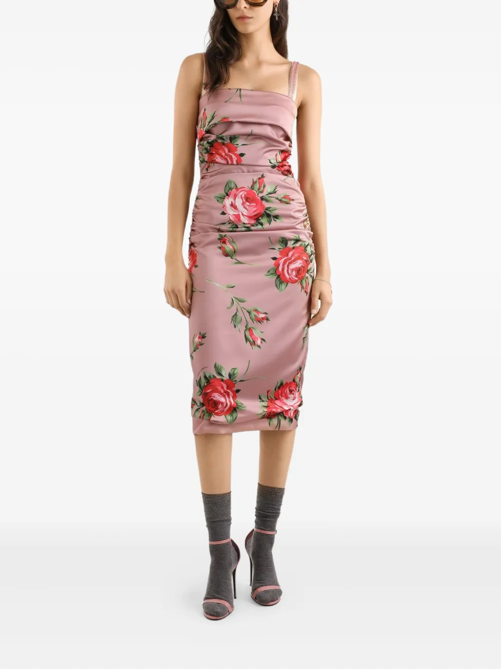 Dolce & Gabbana Midi-jurk met bloemenprint en ruches - Roze