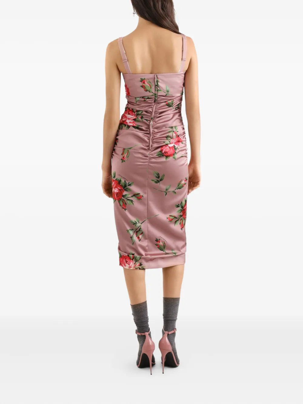  Dolce & Gabbana Floral Ruched Midi Dress - Pink 
