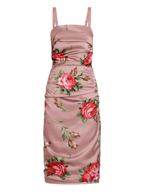 Dolce & Gabbana vestido midi con diseño fruncido y motivo floral