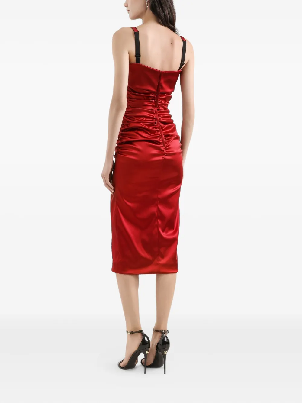  Dolce & Gabbana Ruched Strap Midi Dress - Red 