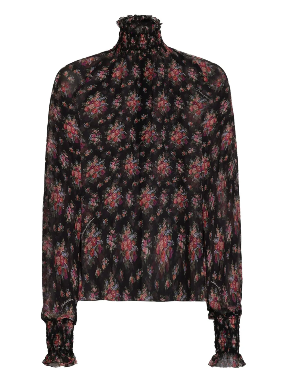 Dolce & Gabbana Blusa a fiori con ruches - Nero