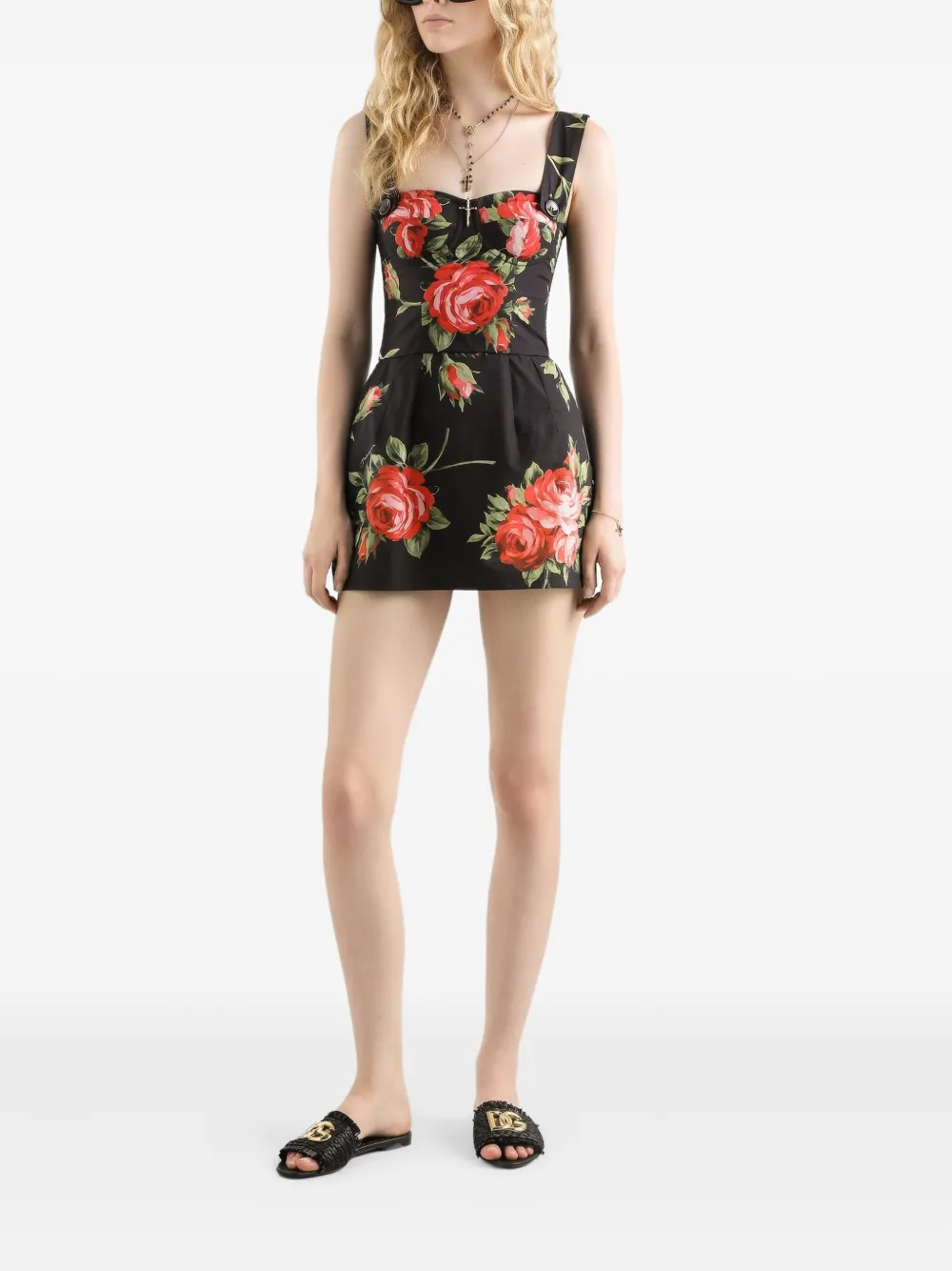 Dolce & Gabbana Mini-jurk met bandjes en bloemenprint - Zwart