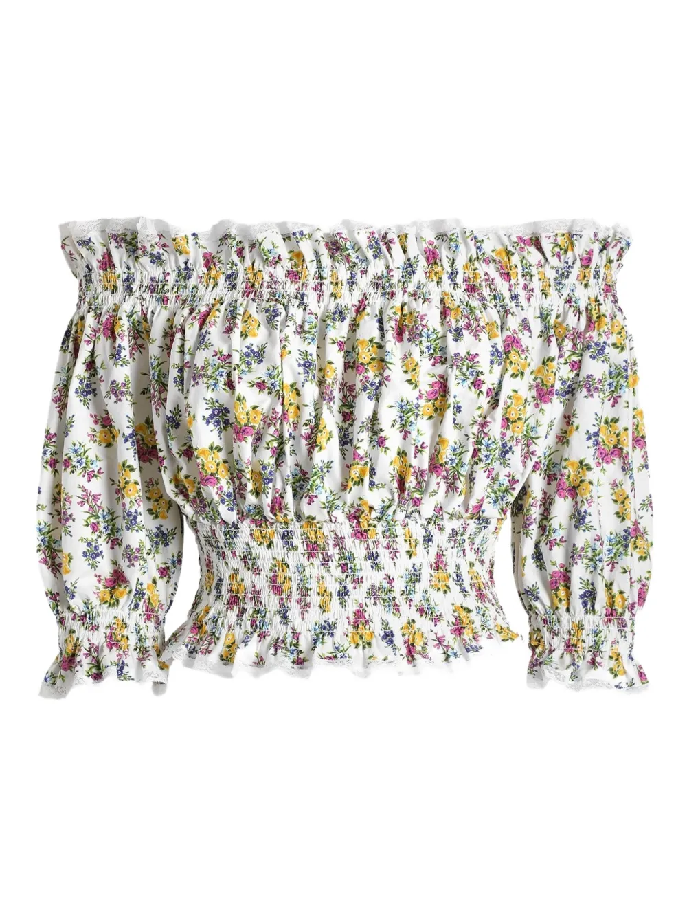 Dolce & Gabbana Schulterfreies Oberteil Mit Blumen-print In White