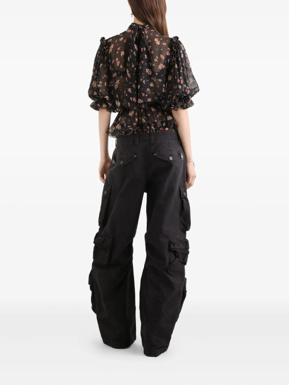 Dolce & Gabbana Shirt met bloemenprint en ruches Zwart