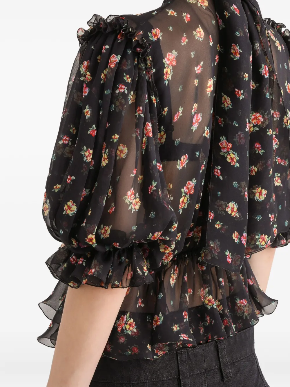Dolce & Gabbana Shirt met bloemenprint en ruches Zwart
