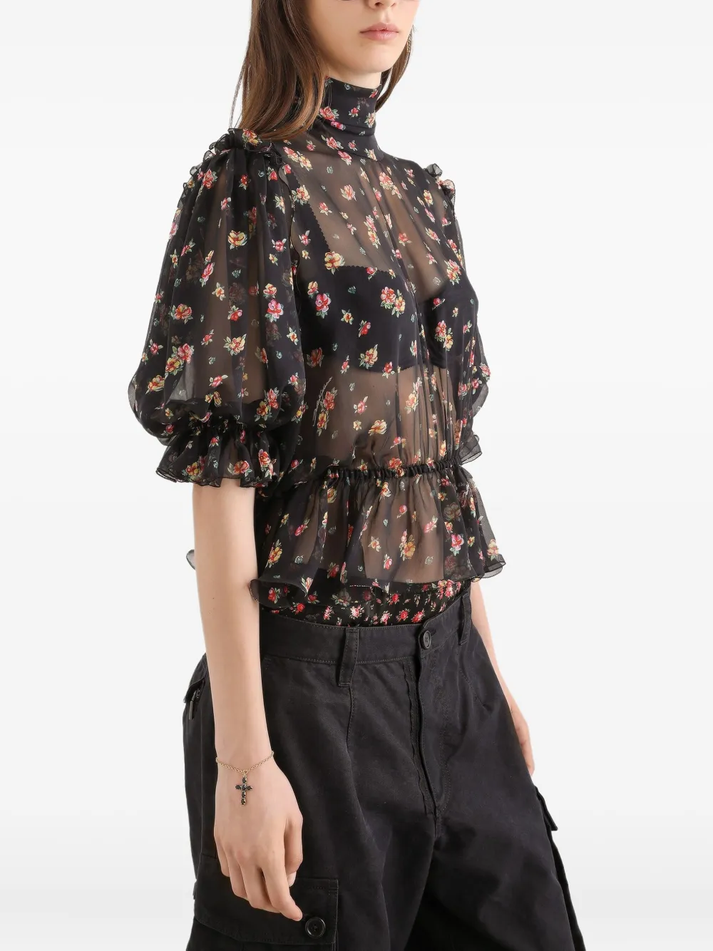 Dolce & Gabbana Shirt met bloemenprint en ruches Zwart