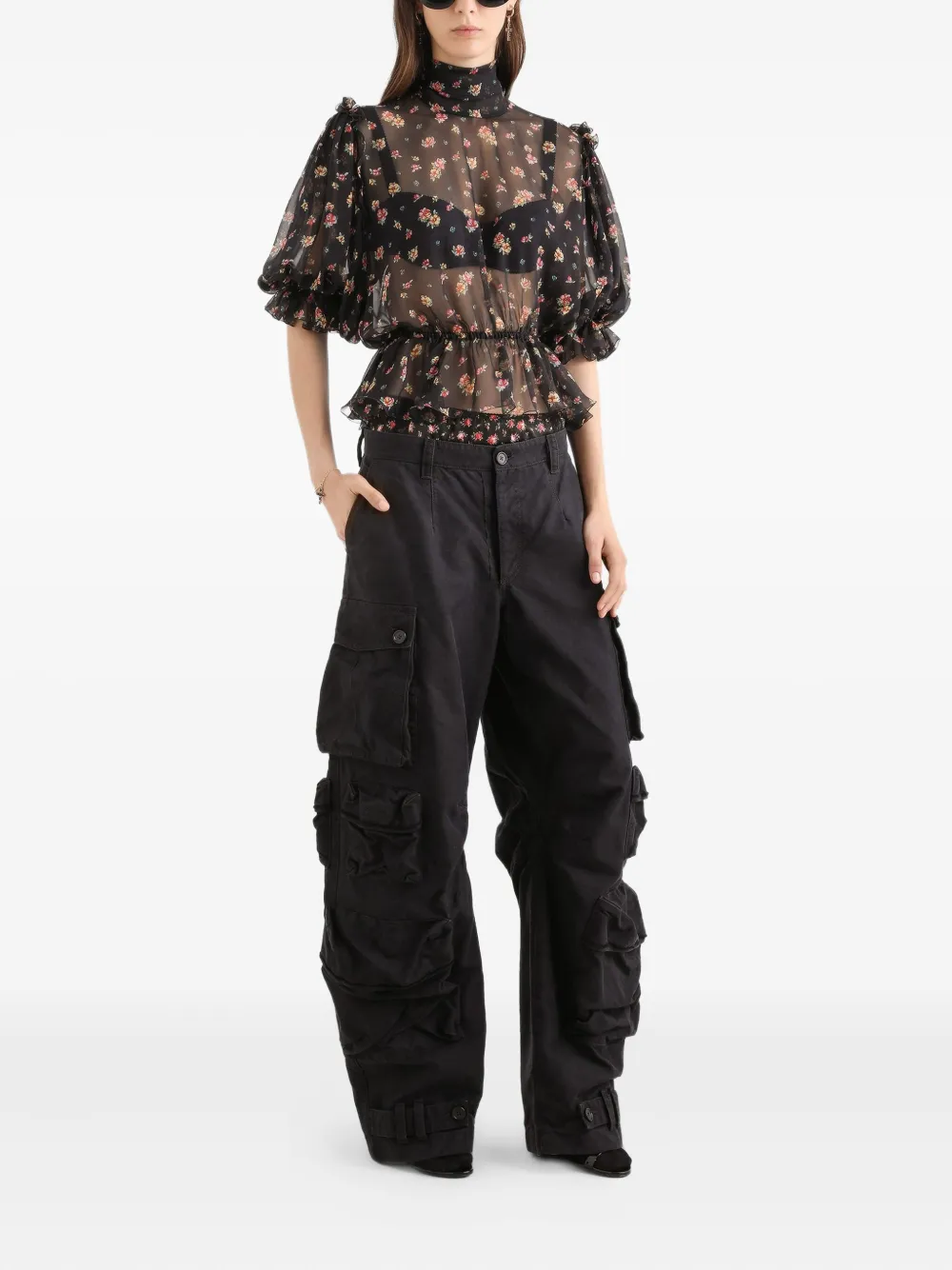 Dolce & Gabbana Shirt met bloemenprint en ruches - Zwart