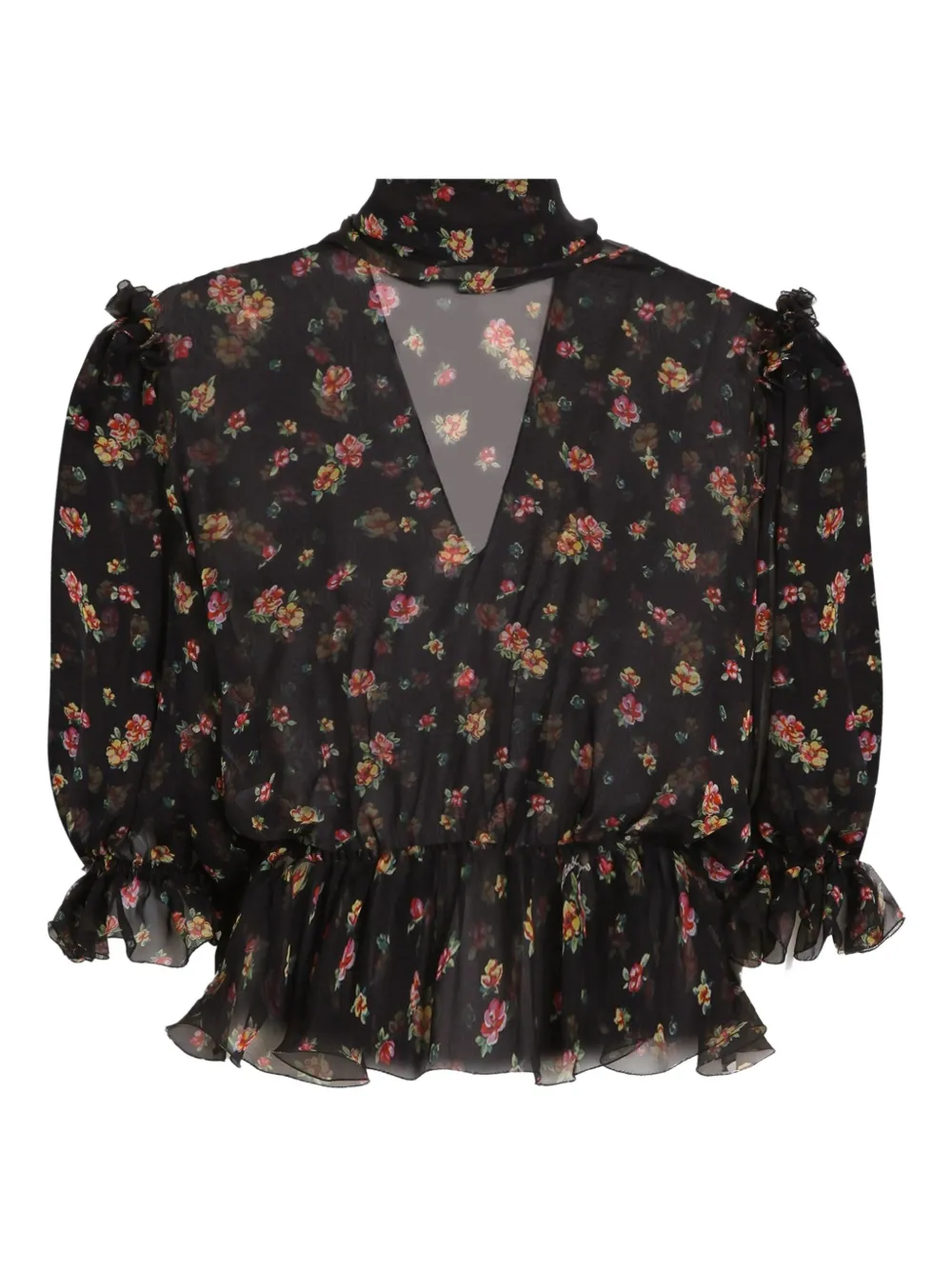 Dolce & Gabbana Blusa a fiori con ruches - Nero
