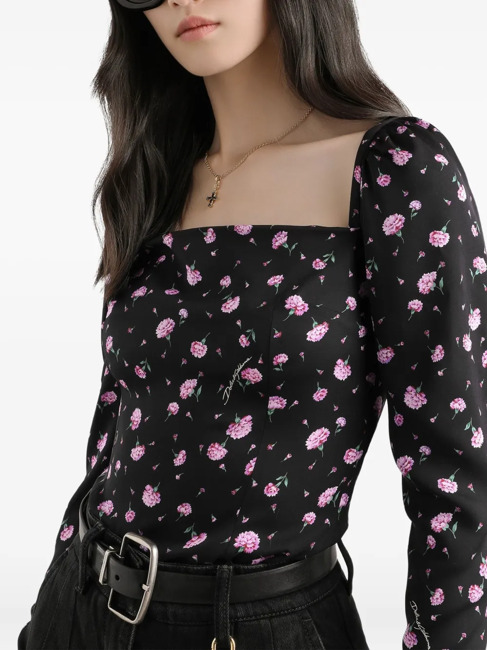 square-neck floral blouse