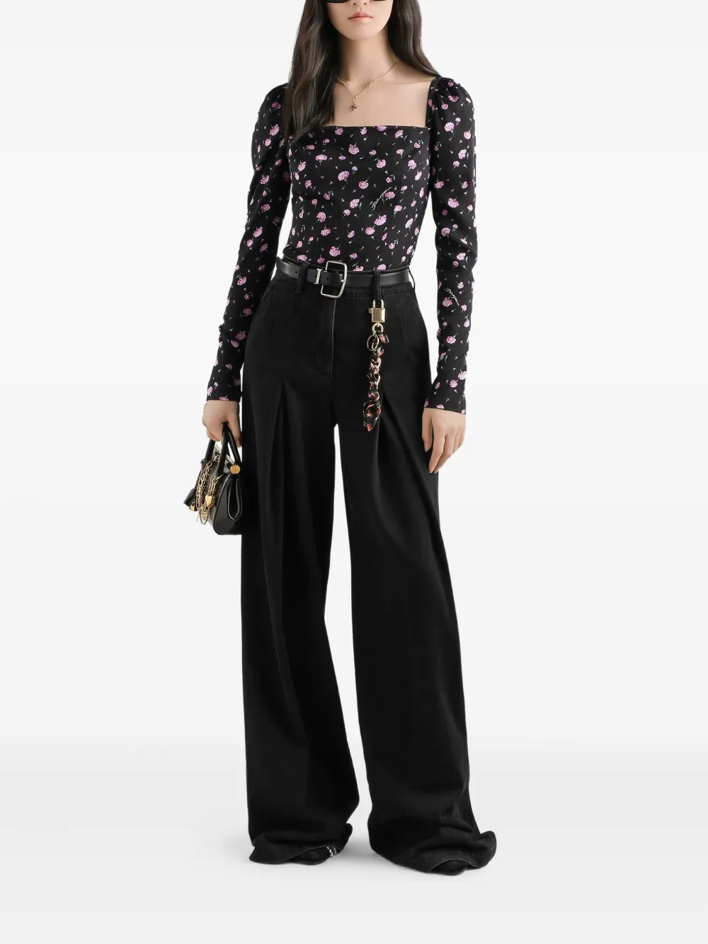 square-neck floral blouse