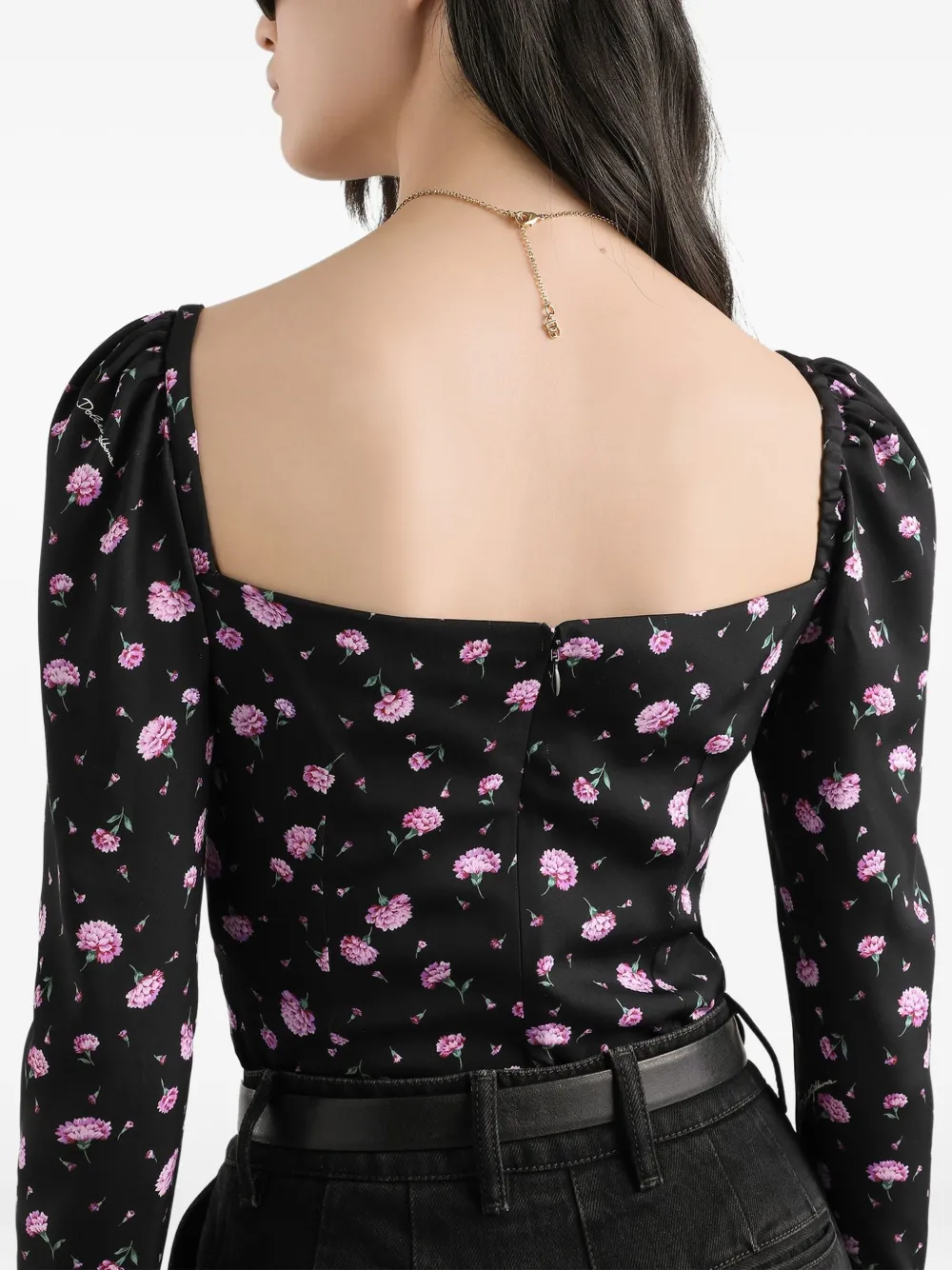 square-neck floral blouse
