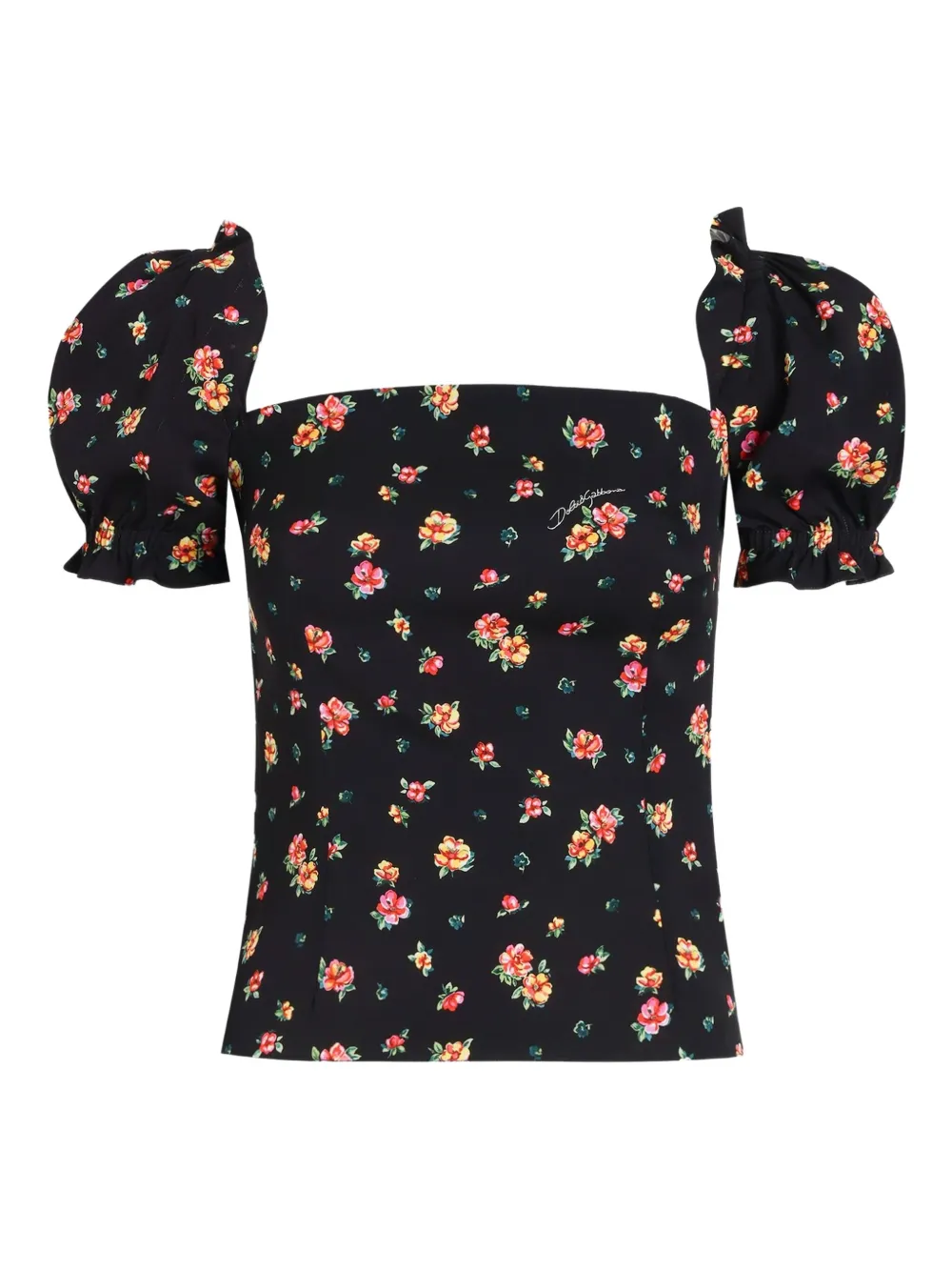 Dolce & Gabbana Blusa a fiori con maniche a palloncino - Nero